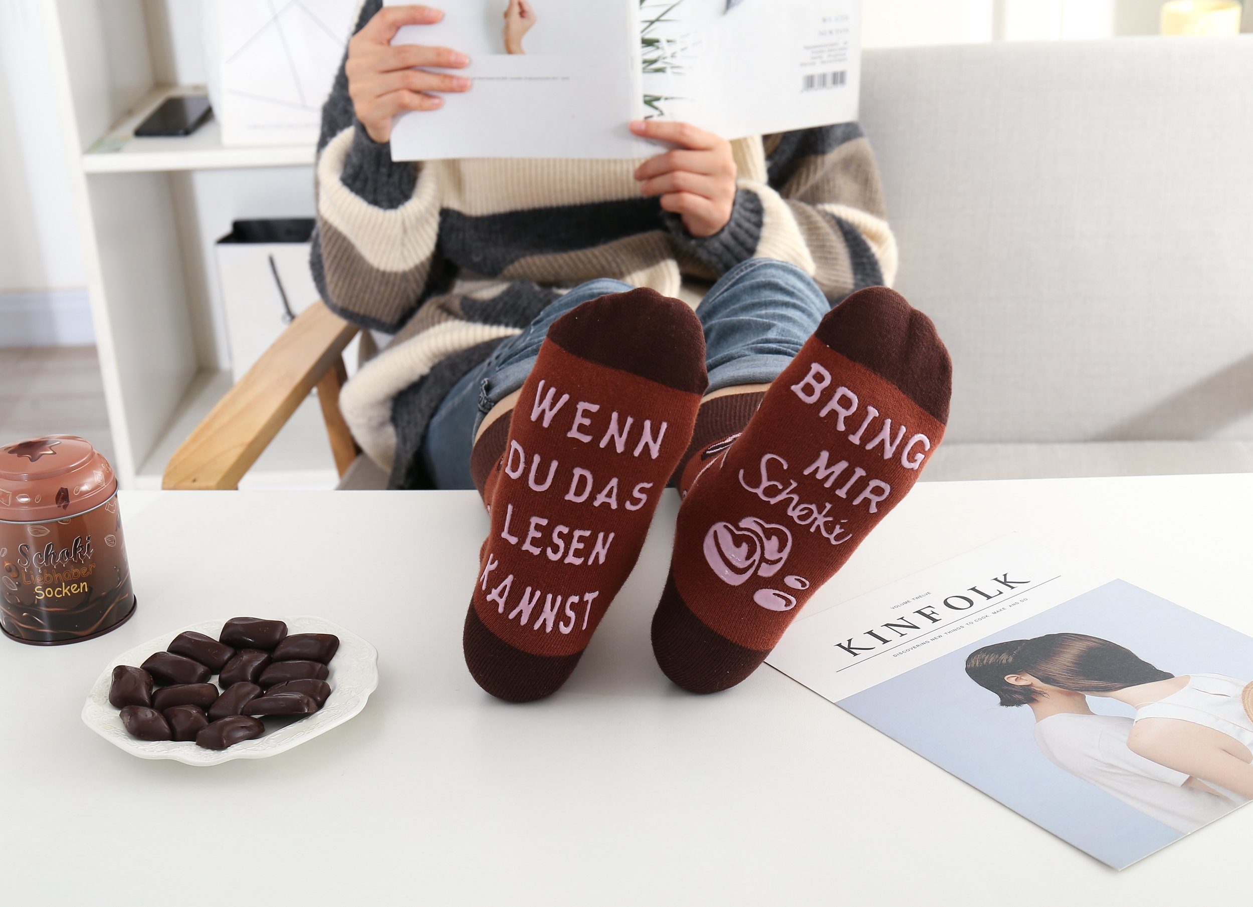 Lucadeau Freizeitsocken Kaffee Schoki Tee Socken in Dose mit Spruch, wenn d günstig online kaufen