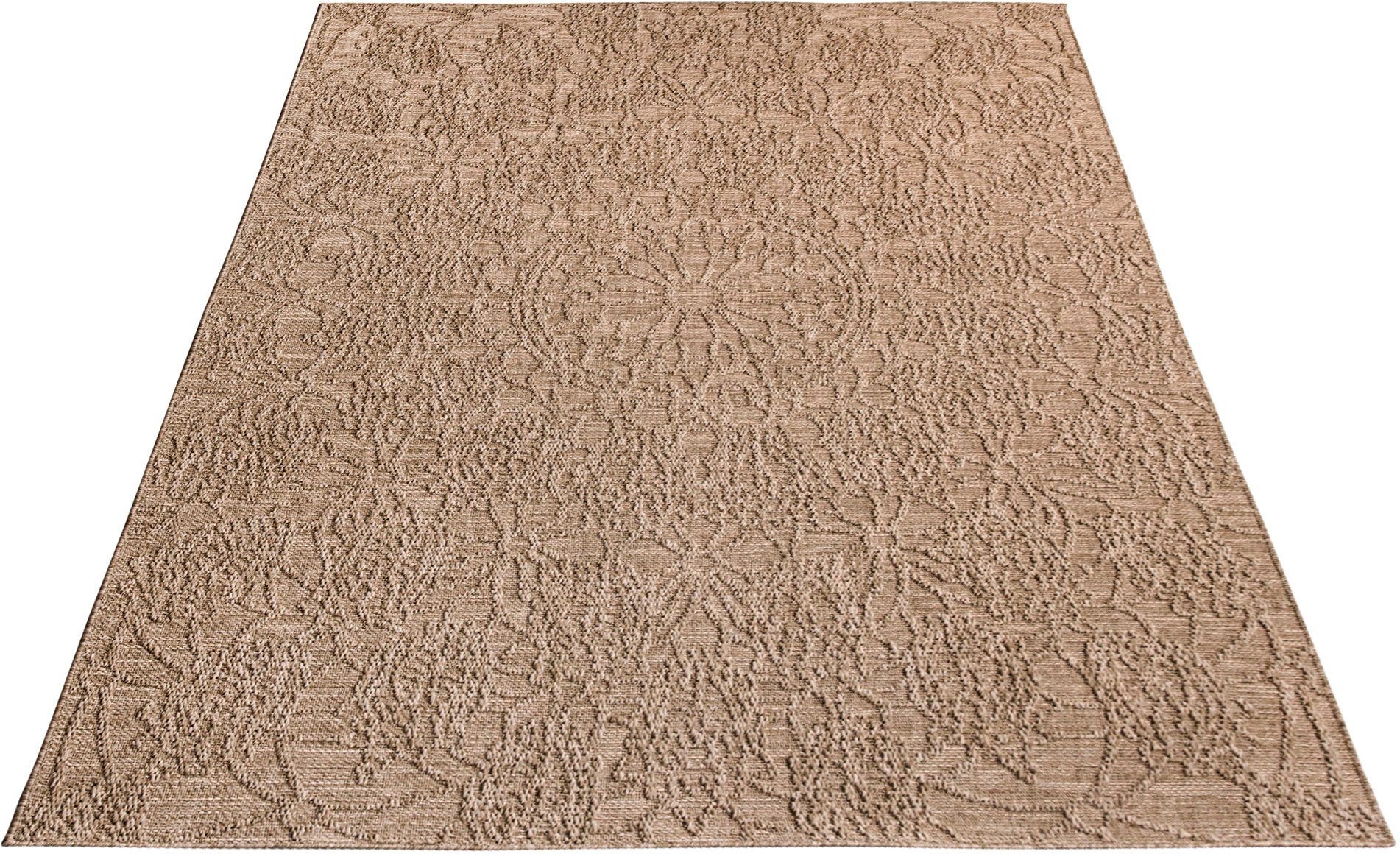 Teppich Rimini 411, Paco Home, rechteckig, Höhe: 4 mm, Flachgewebe, Uni Farben, Hoch-Tief Effekt, In- und Outdoor geeignet Beige