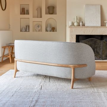 Tikamoon Sofa 2-Sitzer-Sofa mit massivem Eichenholzgestell und grauem Stoffbezug