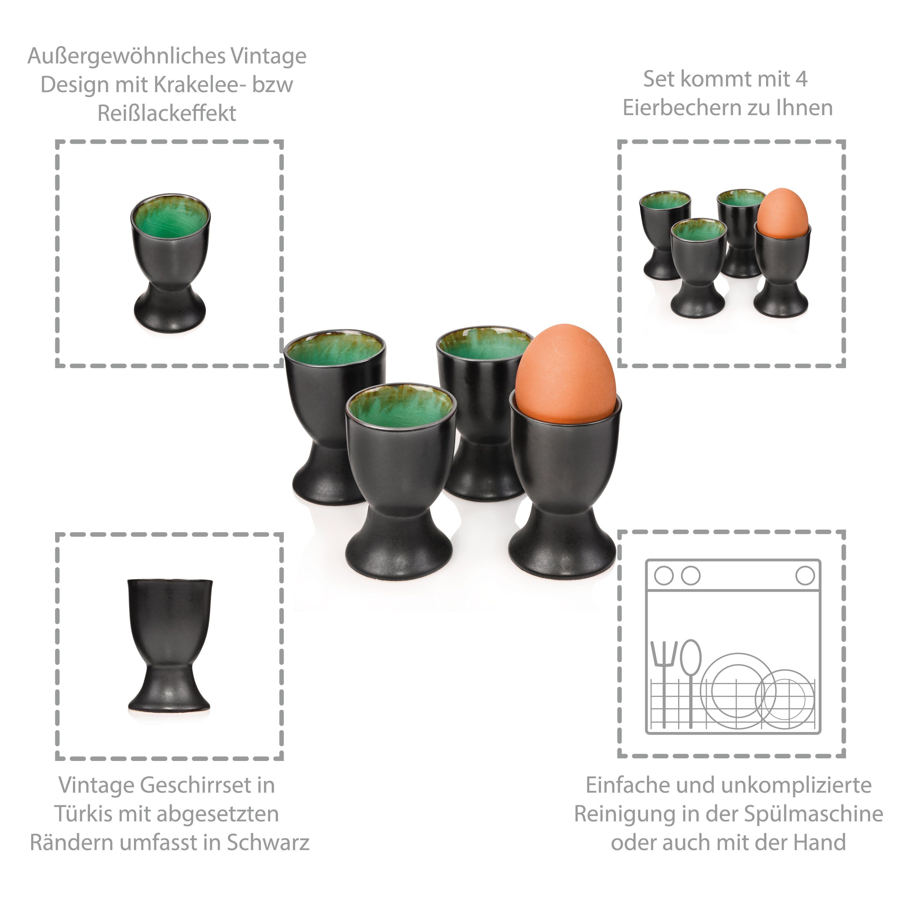 SÄNGER Eierbecher Palm Beach Grün Schwarz, (Set, 4-tlg., Eierhalter), Handmade, Premium Collection