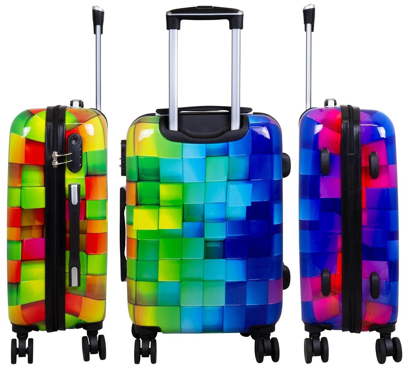 Warenhandel König Trolleyset Mosaik, 4 Rollen, (Gr. M, L und XL, 3 tlg., Hartschalen Trolley Set), mit Motiv, Dehnfalte für Gr. L und XL, aufrecht rollbar