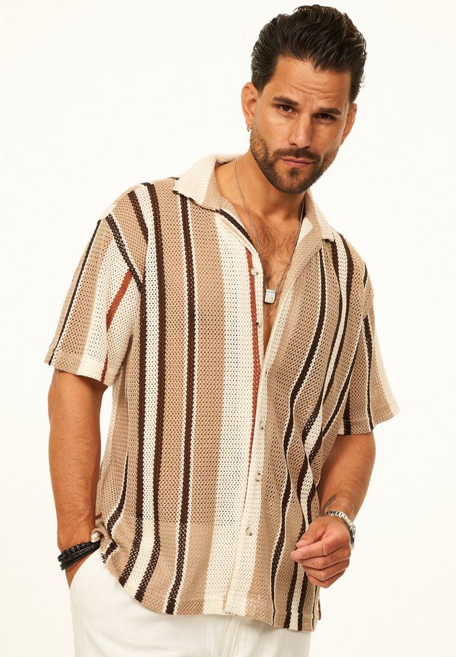 CARISMA Kurzarmhemd gestreift als Poloshirt im Summer-Look für Herren Herren Strick Polohemd T-Shirt im Regular-Fit - Festival Hemd