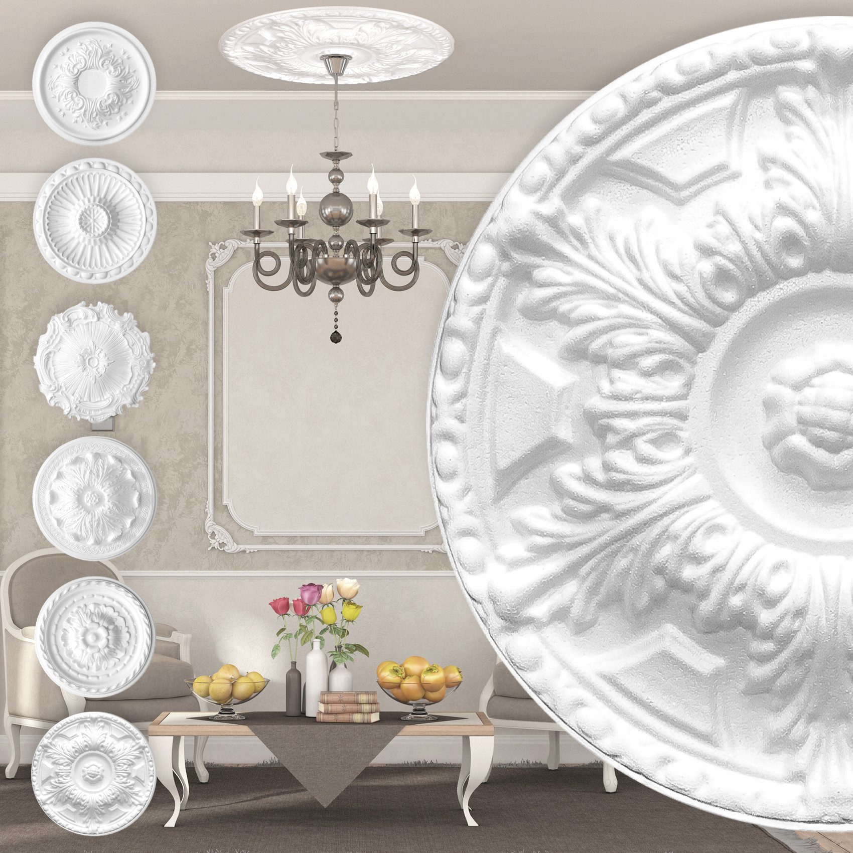 marbet design Wanddekoobjekt R-02 (Stuckrosette aus EPS Styropor, weiß, Zie günstig online kaufen