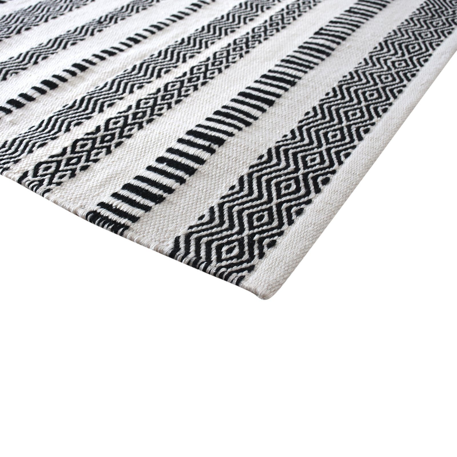 Teppich Levin in cm, aus und Living, 80 Polyester 150 LaLe Weiß recyceltes x Schwarz gemustert