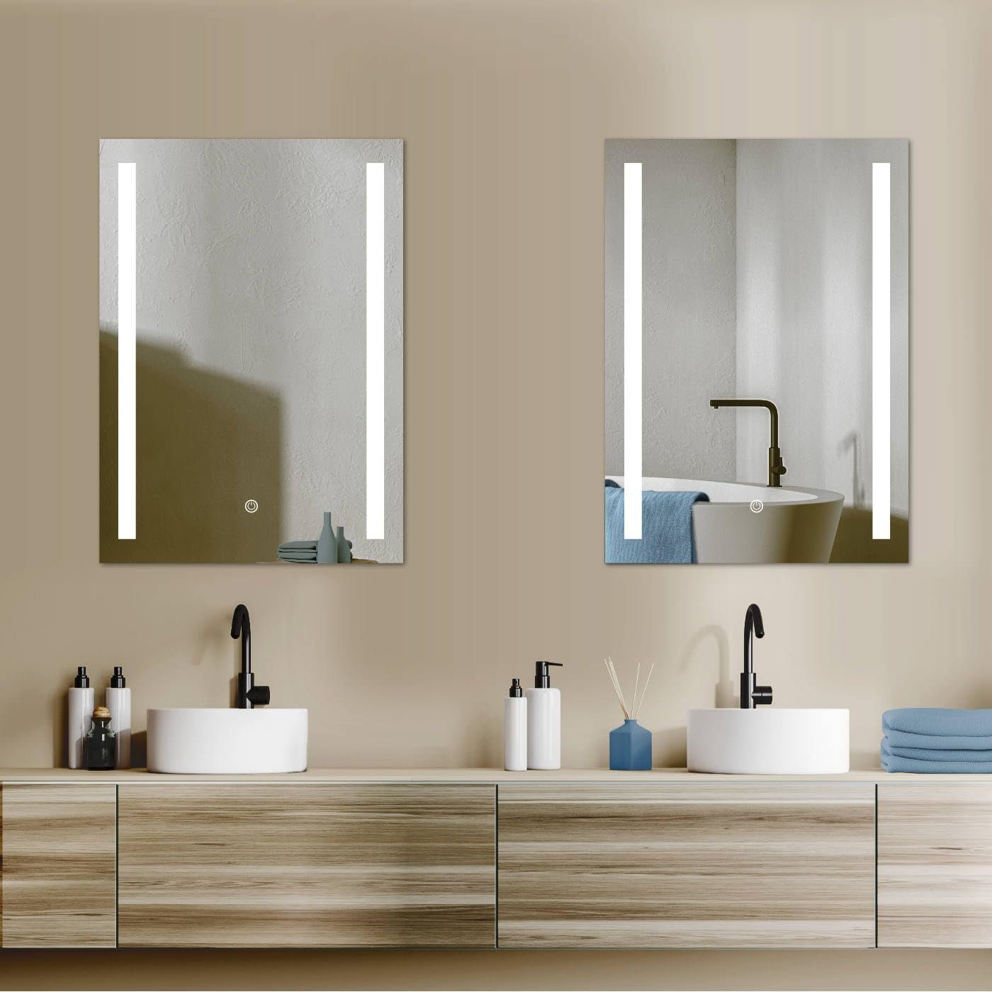 HOKO Badspiegel mit beleuchtung 50x70/60x80cm Wandspiegel mit Licht (Warmweiß - Kaltweiß - Neutral. Licht mit Touch Schalter und mit Wandschalter einschaltbar. Memory-Funktion.IP44, 5mm HD Glass)