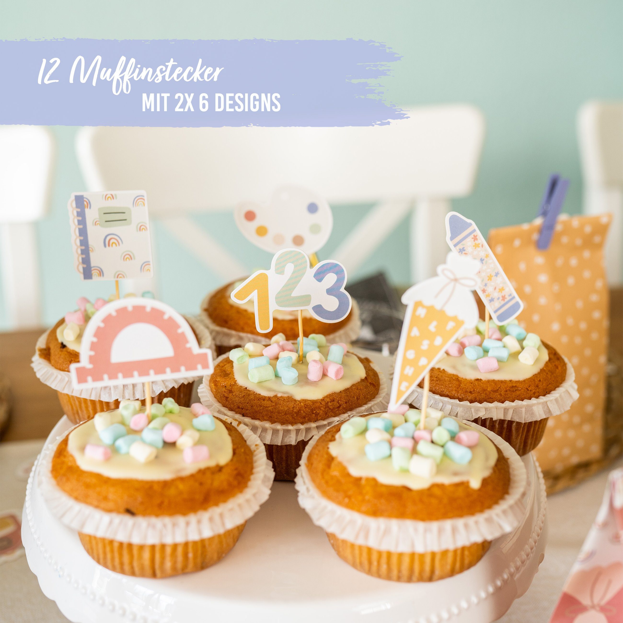 PAPIERDRACHEN Tortenstecker Kuchenstecker zur Einschulung - in verschiedenen Designs, Einschulung - Erste Klasse - Einschulungsparty – Bild 4 von 5