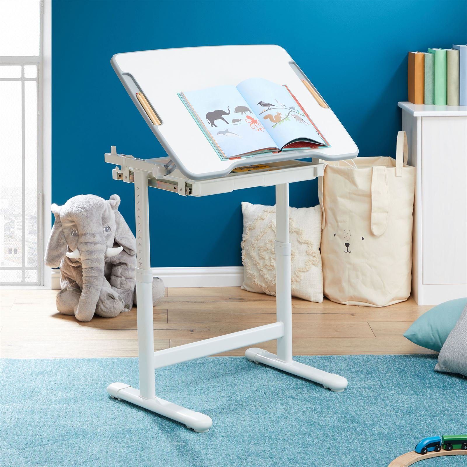 höhenverstellbar mit Kinderschreibtisch VITA, Schu weiß/weiß CARO-Möbel Schreibtisch weiß Kinderschreibtisch neigbar