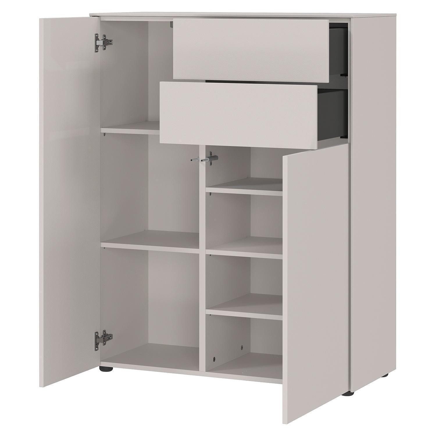 Vito Schuhschrank LOMENA, Cashmeregrau, 2 Türen, 2 Schubladen, Push-to-Open-Funktion, B 92 x H 119 x T 41 cm