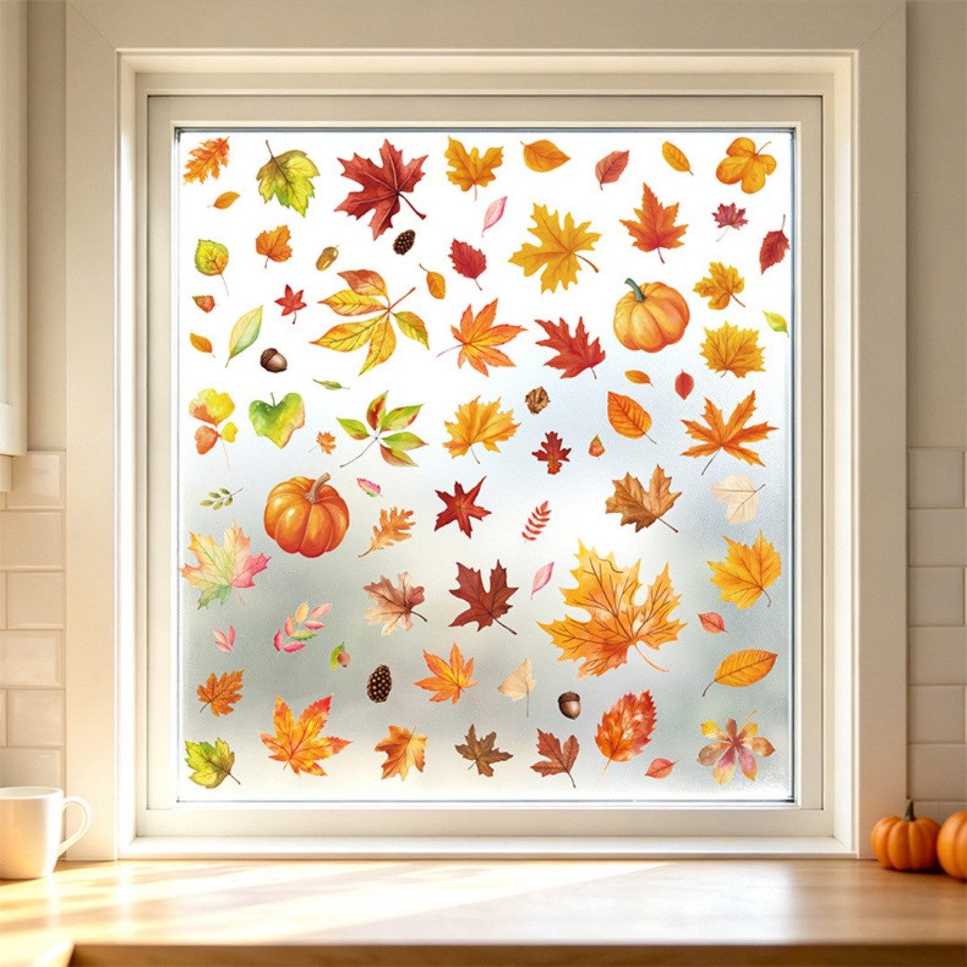 Sorvyzxn Fensterbild Fensterbilder Herbst, Autumn Fensterbild Selbstklebend, Herbstdeko, Geeignet für Erntedankfest Halloween Herbst Deko Fenster Aufkleber – Bild 4 von 5