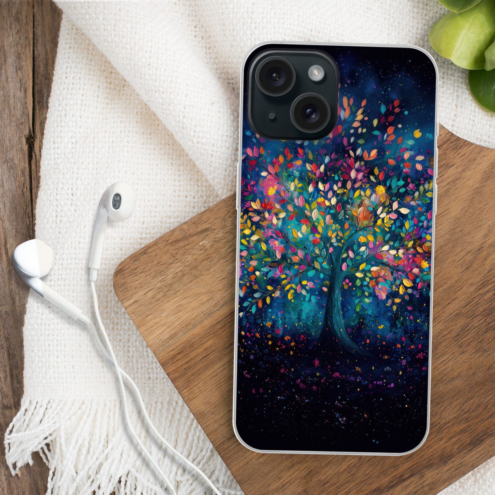 MuchoWow Handyhülle für Apple iPhone 15 Bunt - Baum - Magisch - Abstrakt, Smartphone-Bumper, Print, Handy Schutzhülle Dünn