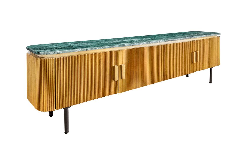 riess-ambiente TV-Board VENEZIANO 160cm messing / grün · Mangoholz-Lowboard mit Marmorplatte (Einzelartikel, 1 St), Retro-Design · Massivholz · Soft Close · Stauraum · grüner Marmor