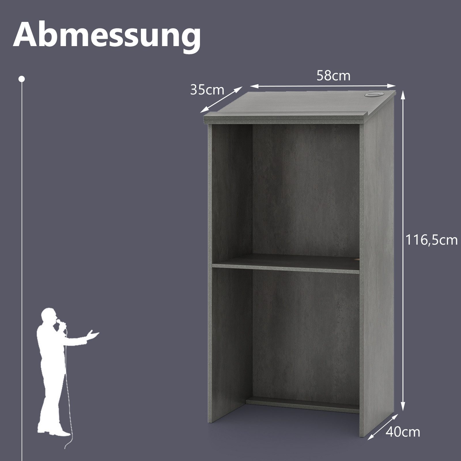 COSTWAY Stehpult, Stehtisch mit Ablagefläche, Kabeldurchführung 58x40x116,5cm