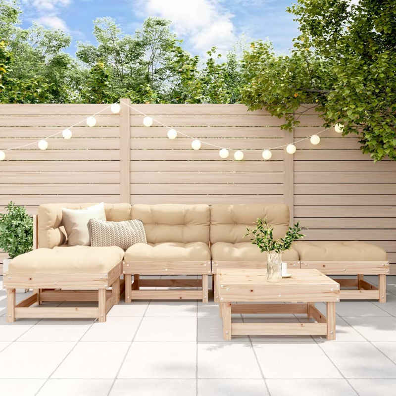 vidaXL Gartenlounge-Set 6-tlg. Garten-Lounge-Set mit Kissen Massivholz, (6-tlg)