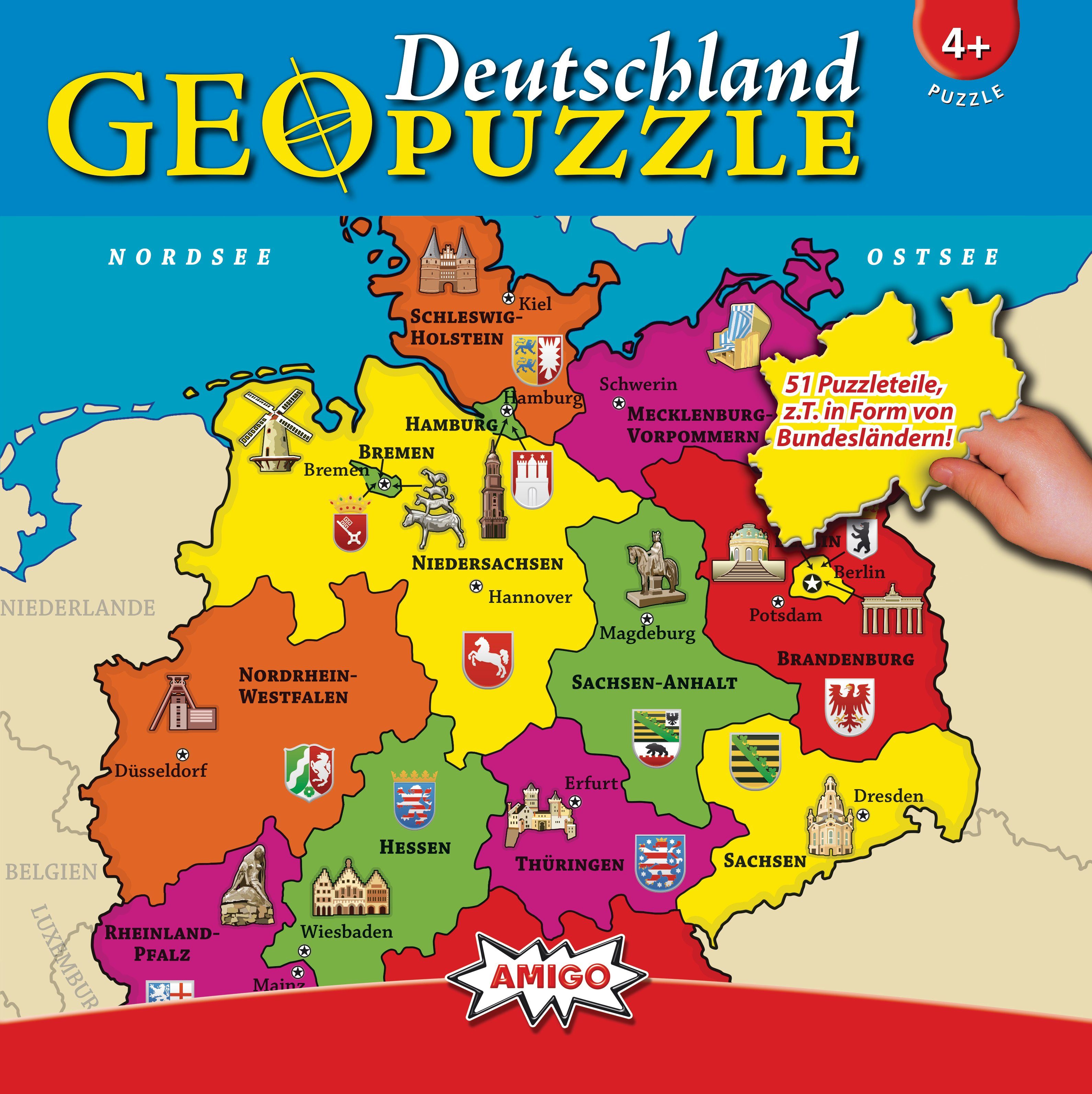 AMIGO ab Jahren, Teile Puzzle - Deutschland GeoPuzzle 4 51 Puzzleteile