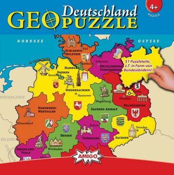 AMIGO Puzzle 51 Teile GeoPuzzle - Deutschland ab 4 Jahren, Puzzleteile