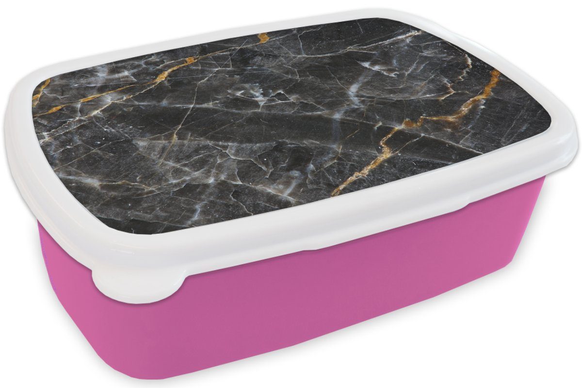 Erwachsene, Kunststoff Lunchbox Brotbox für Snackbox, MuchoWow rosa Kunststoff, Limone - Mädchen, Kinder, Muster, Marmor (2-tlg), Brotdose -