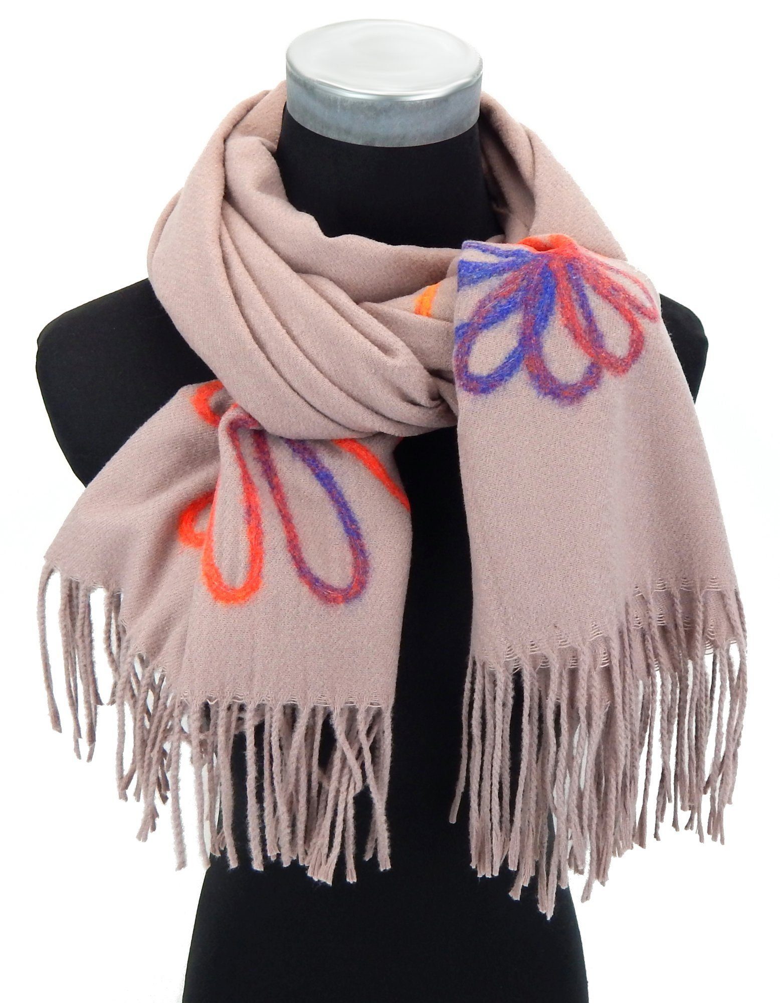 Ella Jonte Modeschal, Herbst Winterschal mit eingewebten Blumen-Motiv