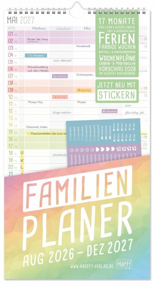 Wandkalender Familienplaner 26/27 Wand-Kalender 5-spaltig [Rainbow] 17 Monate