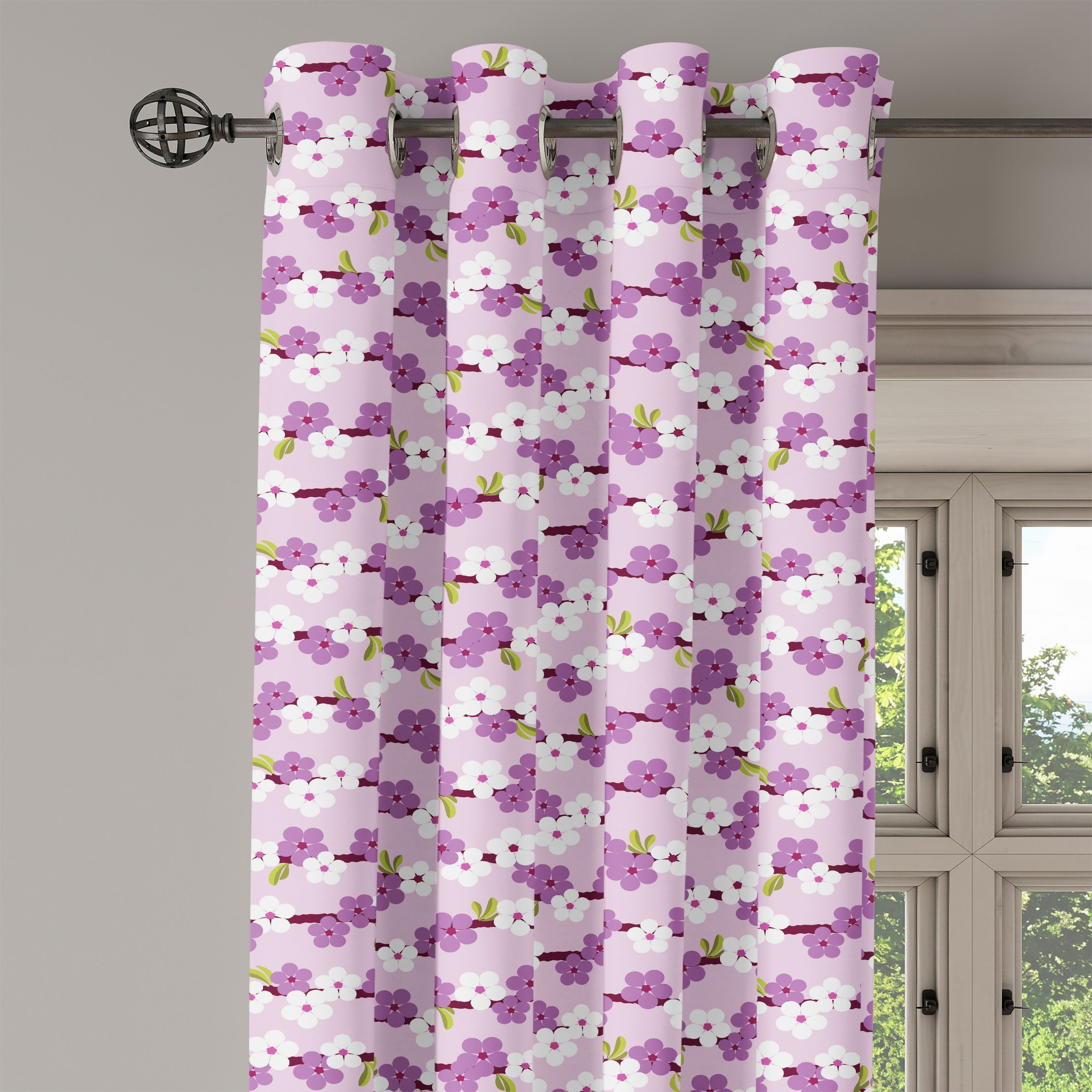 verzweigt sich Dekorative Bloom Gardine japanisch für Kirsche Abakuhaus, Wohnzimmer, Schlafzimmer 2-Panel-Fenstervorhänge