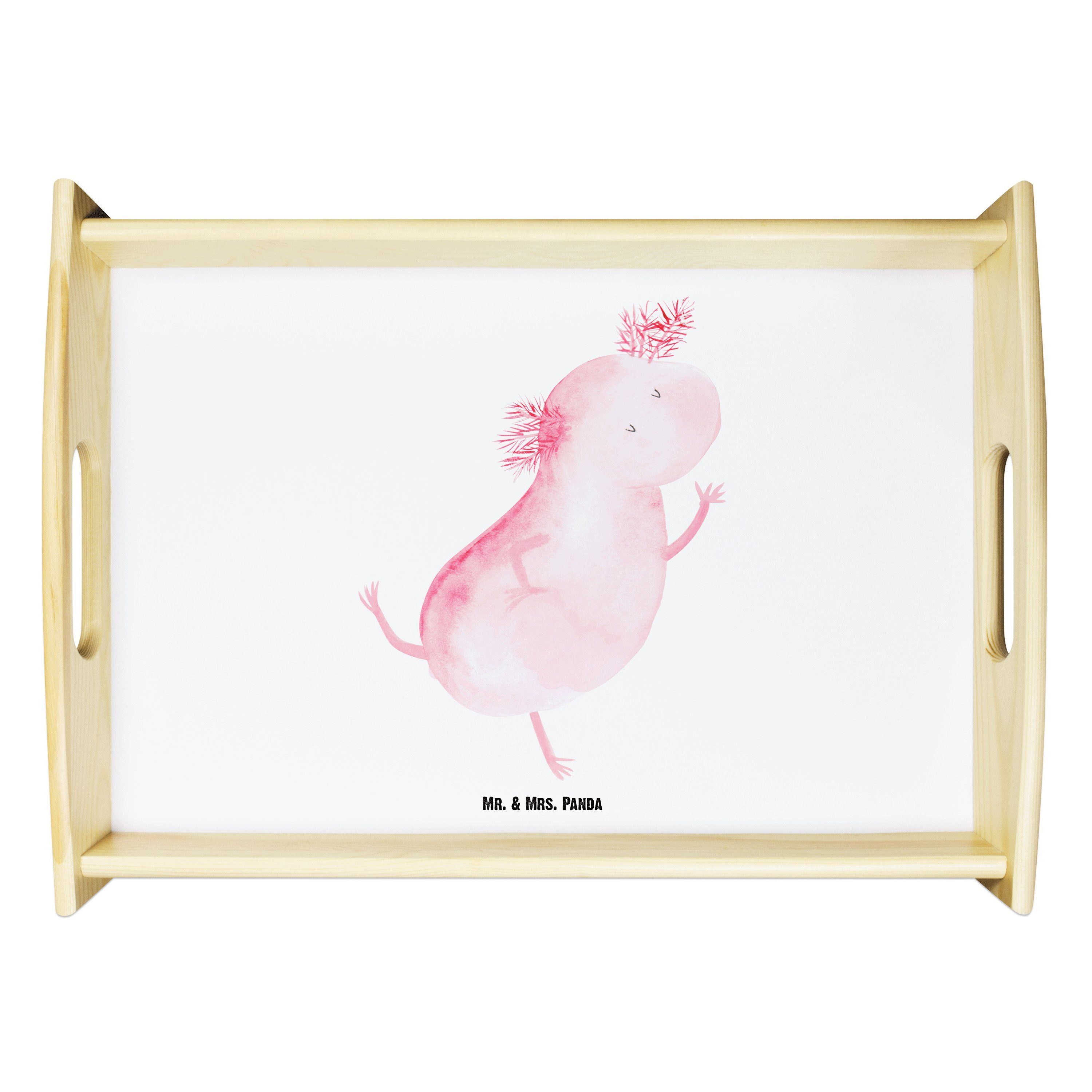 Mr. & Mrs. Panda Tablett Axolotl tanzt - Weiß - Geschenk, Molch, beste Freundin, Küchentablett, Echtholz lasiert, (1-tlg) | Tabletts