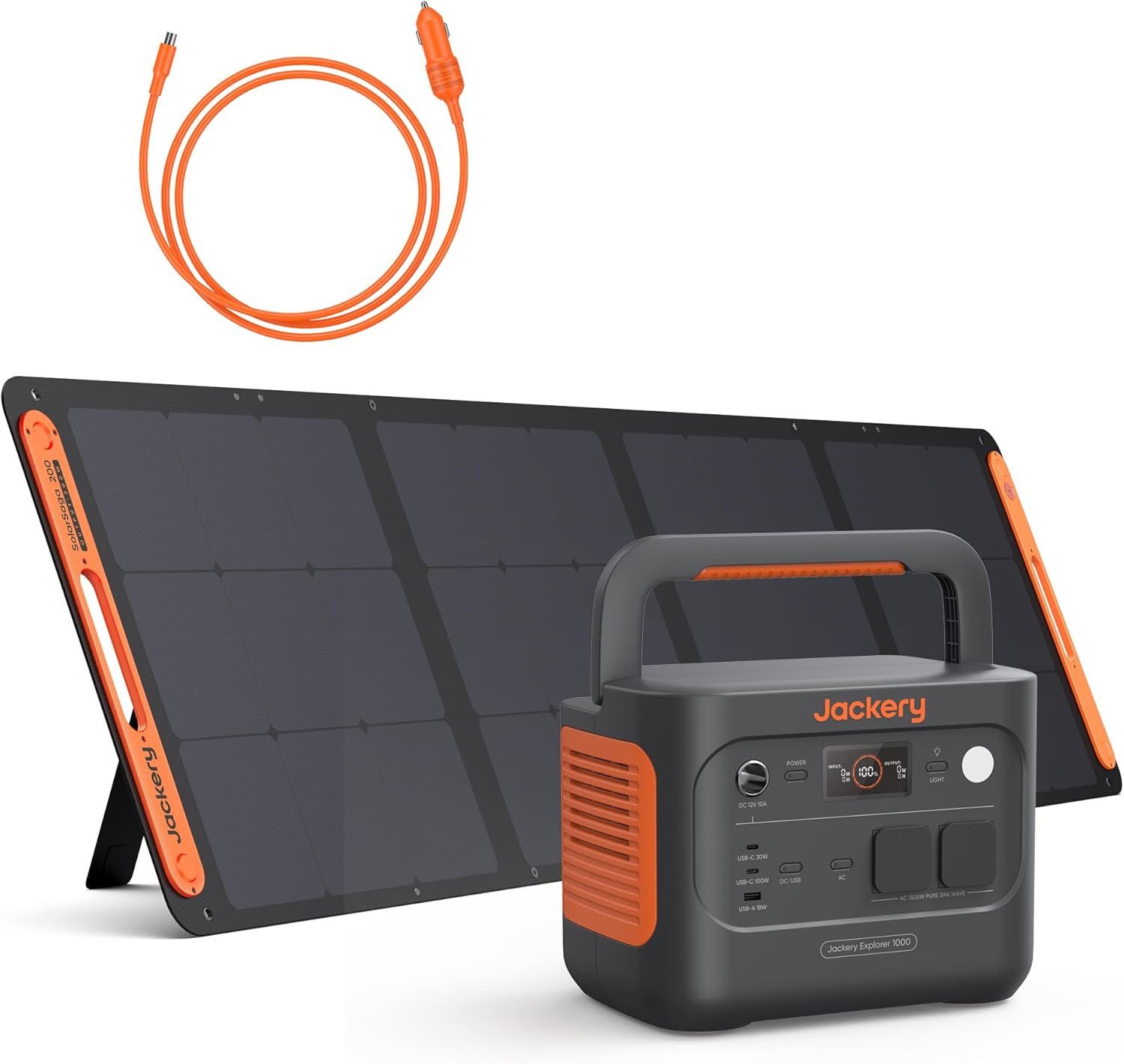Jackery Stromerzeuger 1000 v2 tragbare Powerstation mit 200W Solargenerator 1070Wh, 3 in kW, mit Kfz-Ladekabel, 1 Std. Schnellladung LiFePO4 für Camping, Notfall