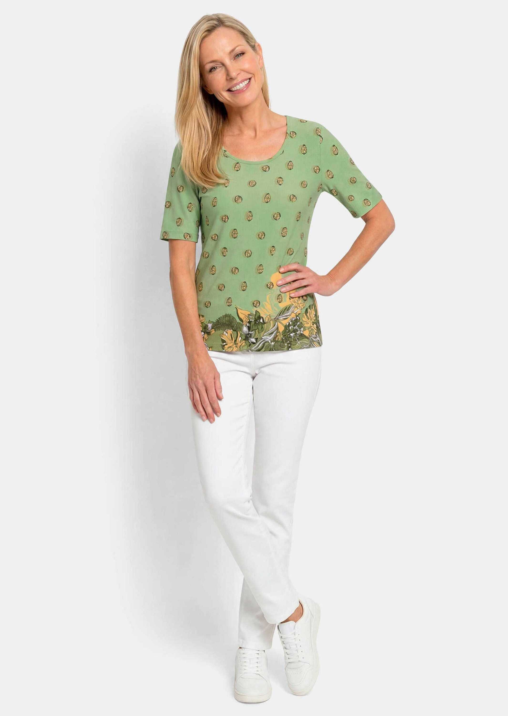 GOLDNER Print-Shirt Viskoseshirt mit Blüten- und Blätter-Print