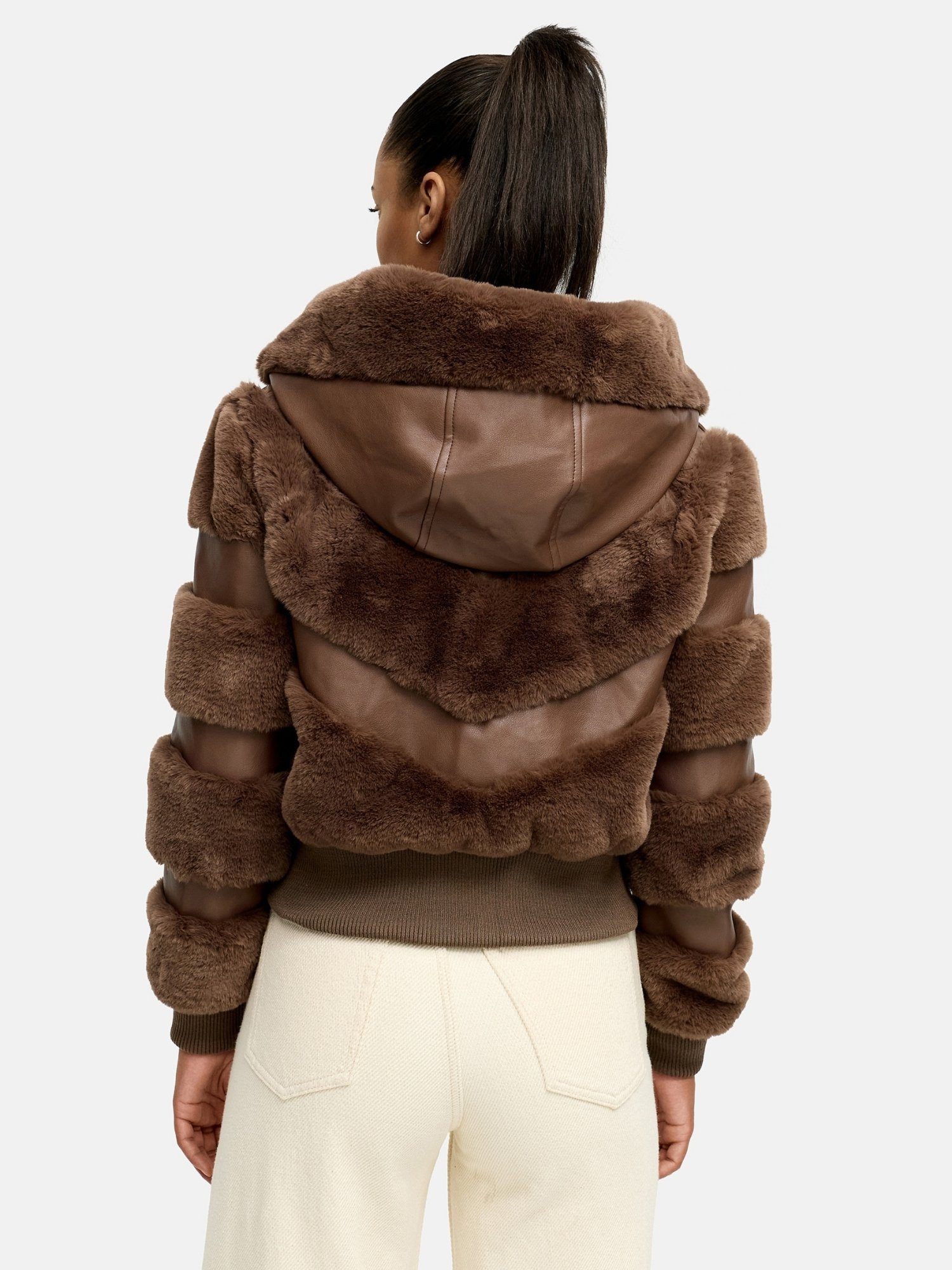 Tazzio Winterjacke F803 mit Kapuze, im Bomber-Style & Fell-Streifen-Look – Bild 3 von 5