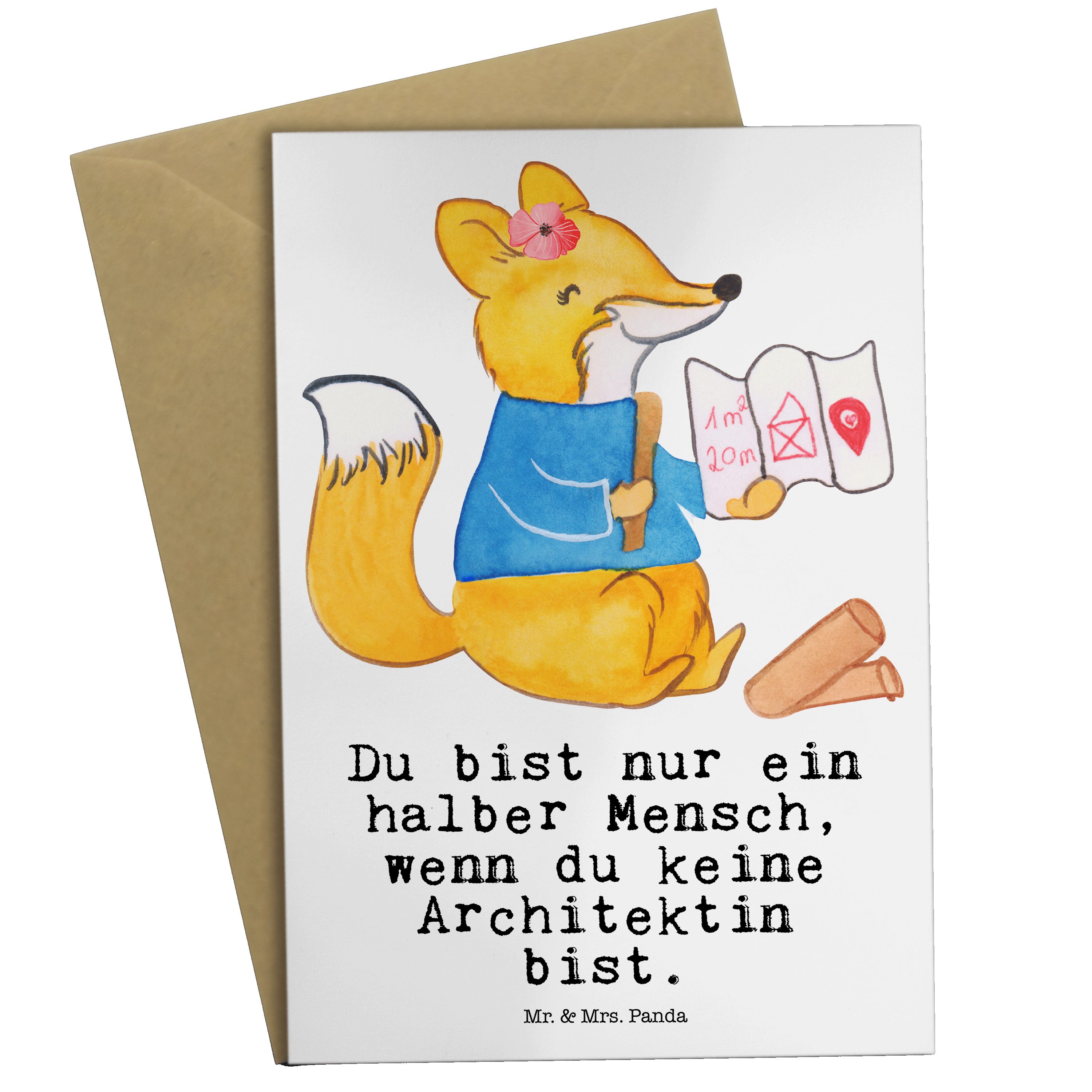 Mr. & Mrs. Panda Grußkarte Architektin mit Herz - Weiß - Geschenk, Karte, Hochzeitskarte, Archit