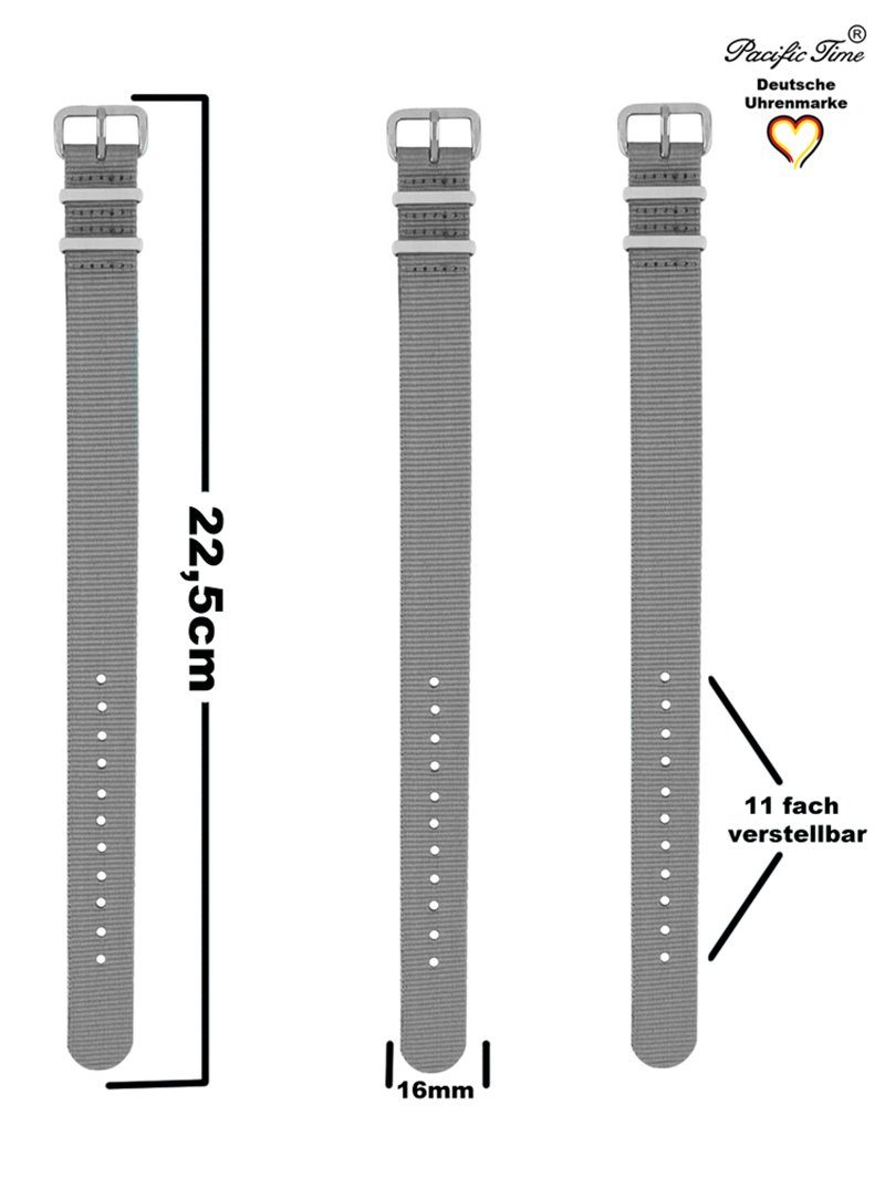 Pacific Time Uhrenarmband Wechselarmband Textil Nylon 16mm, Gratis Versand