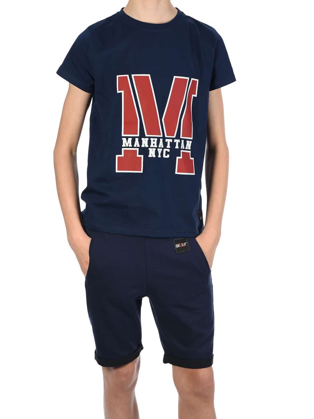 mit Navy BEZLIT T-Shirt Jungen (1-tlg) / & Navy T-Shirt Shorts elastischem Bund Set Shorts