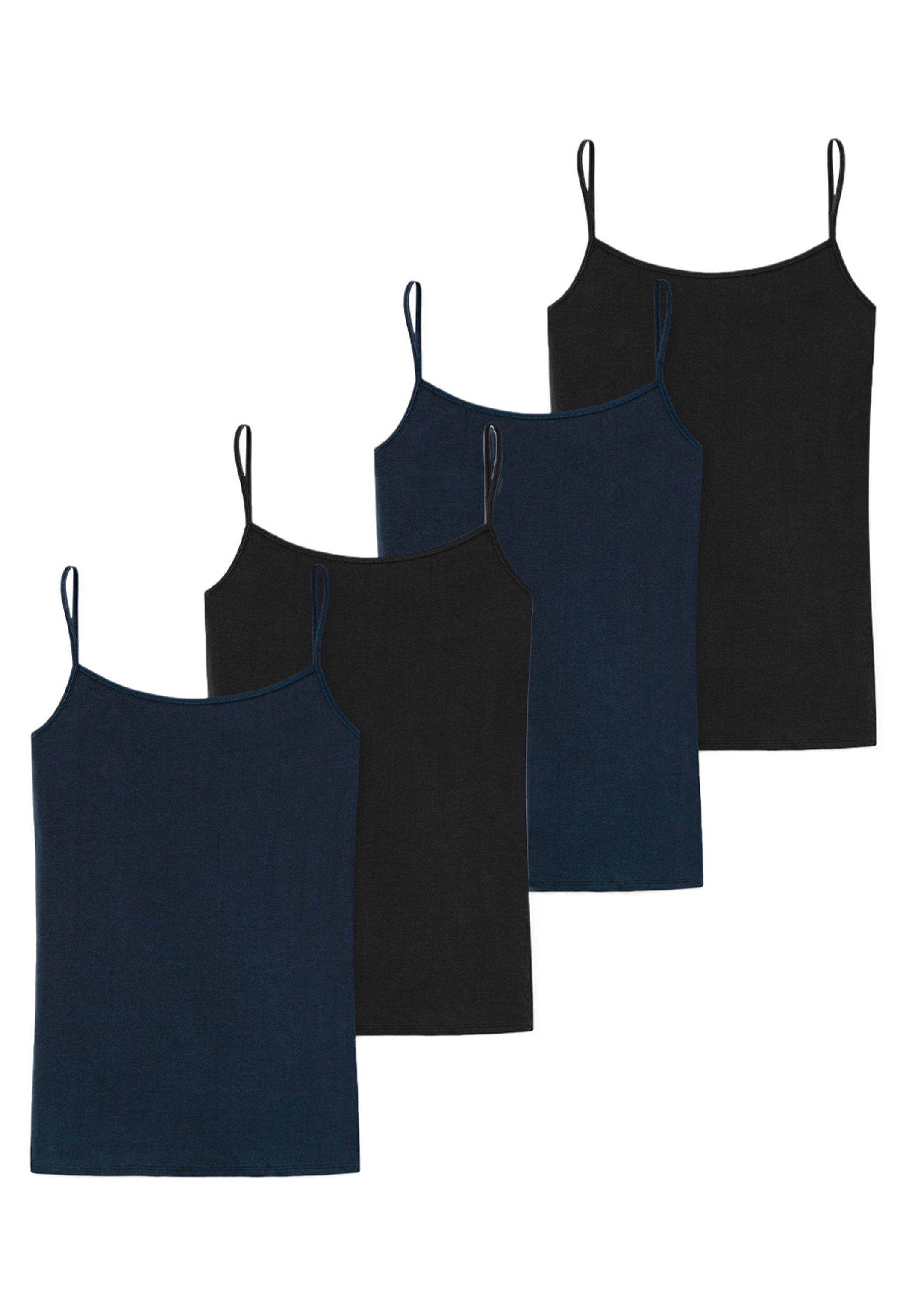 Organic Baumwolle Spaghetti Schiesser 901 - Cotton Unterhemd Blau/Schwarz (Spar-Set, - - 95/5 4er 4-St) Pack Top