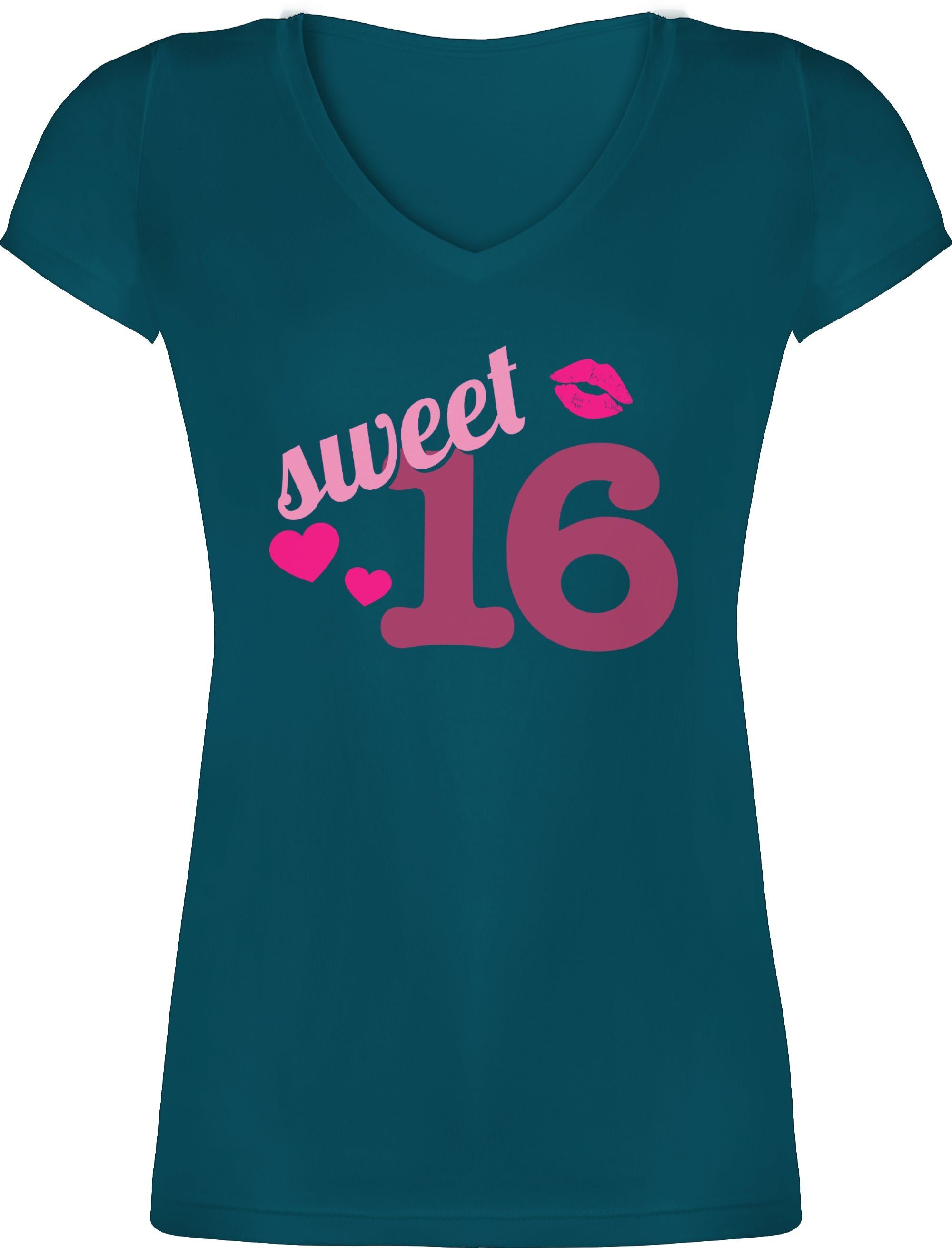 Damen Shirts Shirtracer T-Shirt Sweet Sixteen - 16. Geburtstag - Damen T-Shirt mit V-Ausschnitt