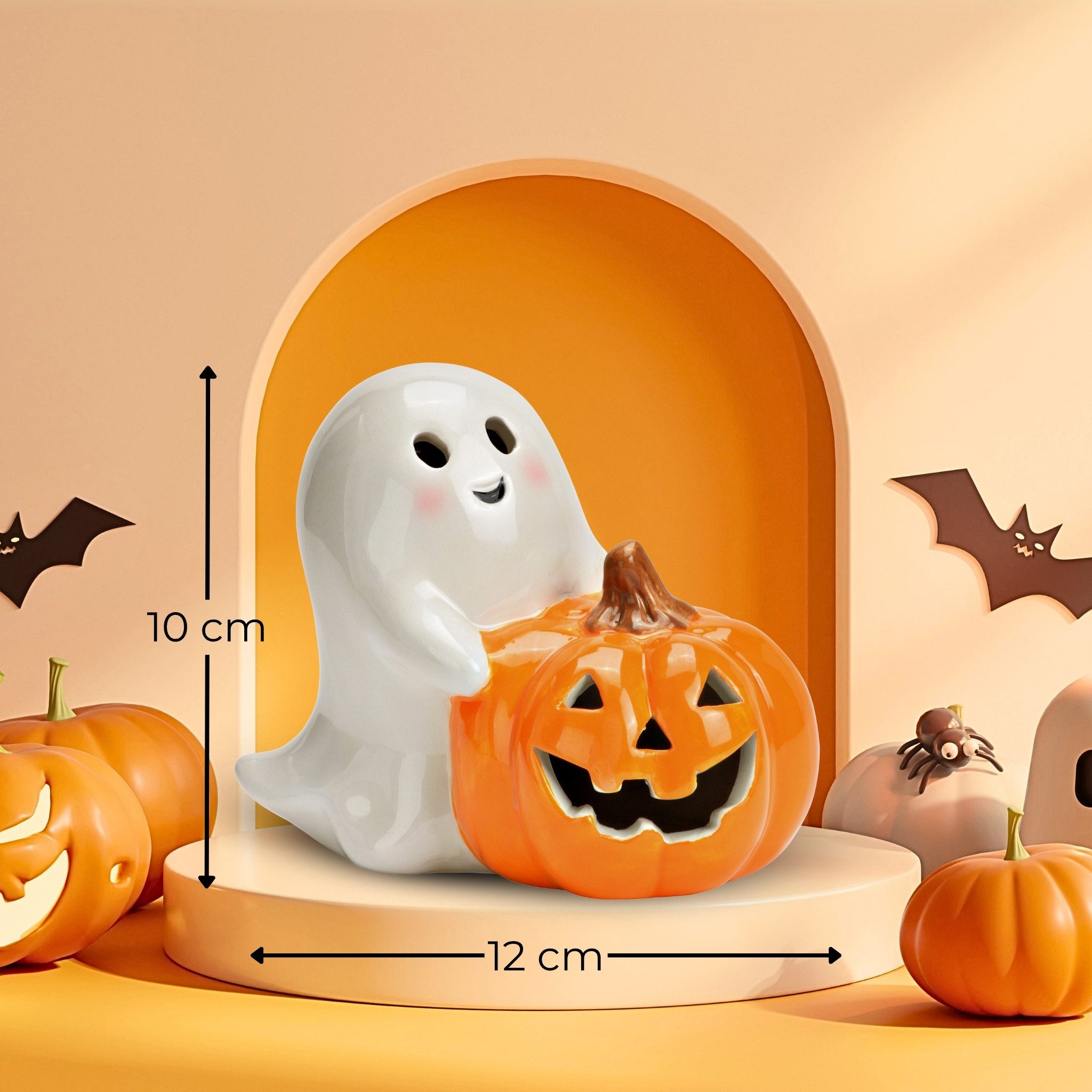 matches21 HOME & HOBBY Dekofigur Keramik Geist mit LED & Kürbis, Weiß, Hall günstig online kaufen