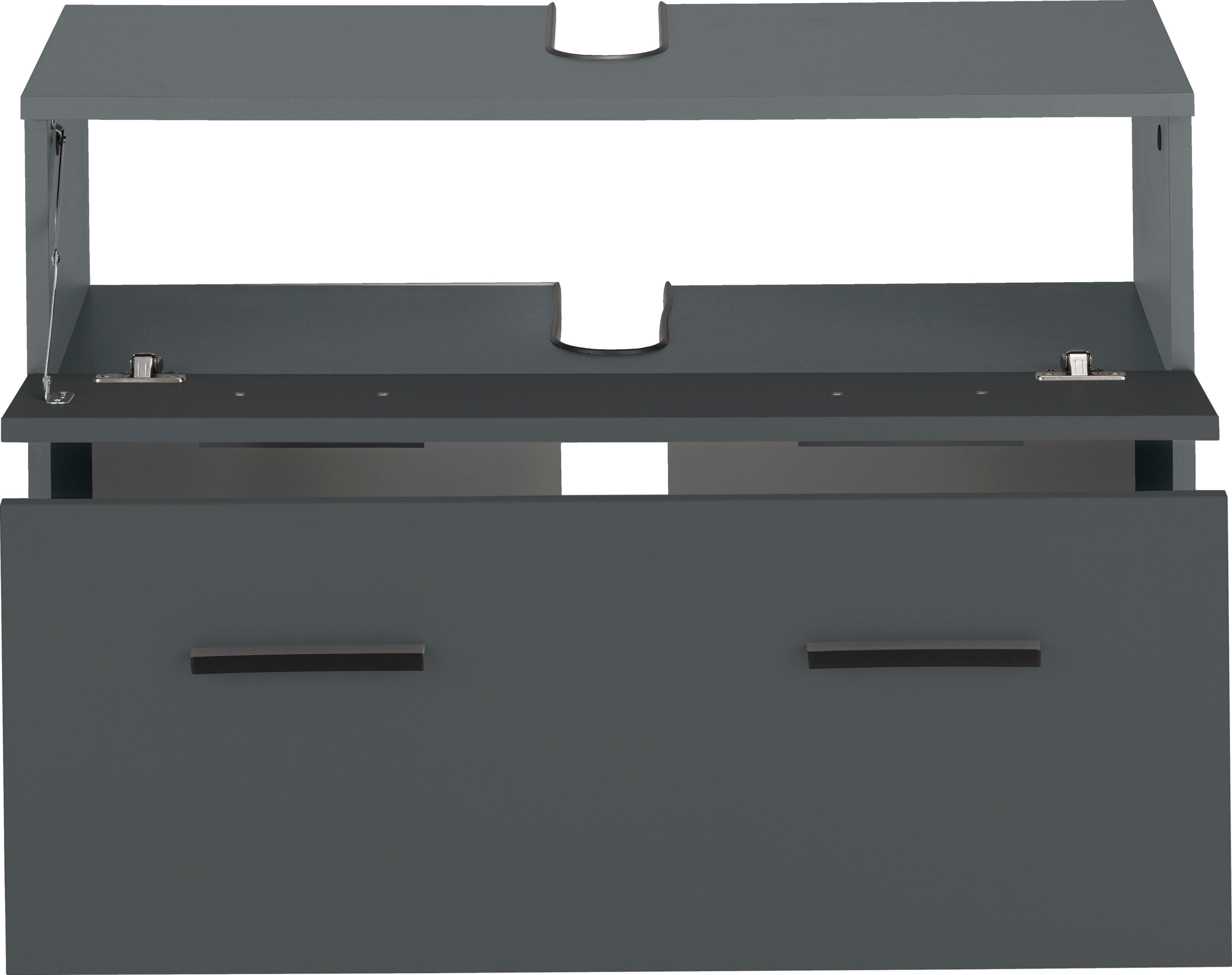 welltime Waschbeckenunterschrank Skara mit Klappe und Schubkasten, schwarze Griffe, Breite 80 cm, Höhe 55 cm – Bild 4 von 5