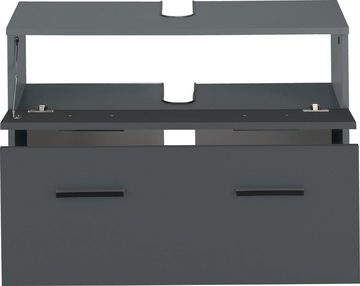 INOSIGN Waschbeckenunterschrank Skara mit Klappe und Schubkasten, schwarze Griffe, Breite 80 cm, Höhe 55 cm