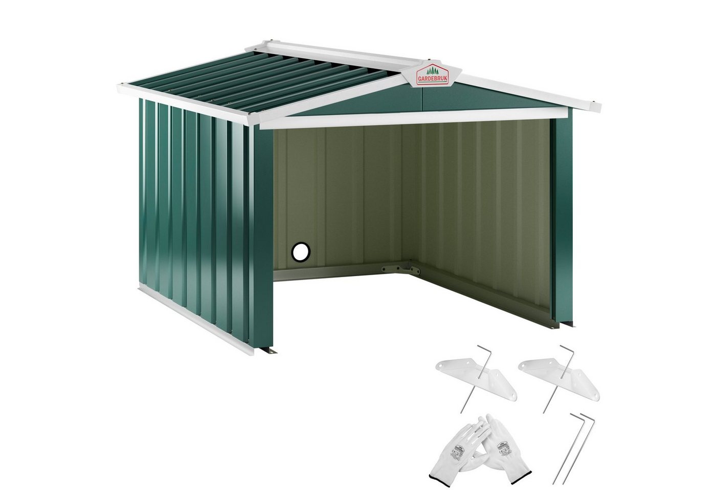 Thumbnail - Gardebruk Mähroboter-Garage, Satteldach Metall 86x100x63cm Witterungsbeständig 4x Erdanker Carport
