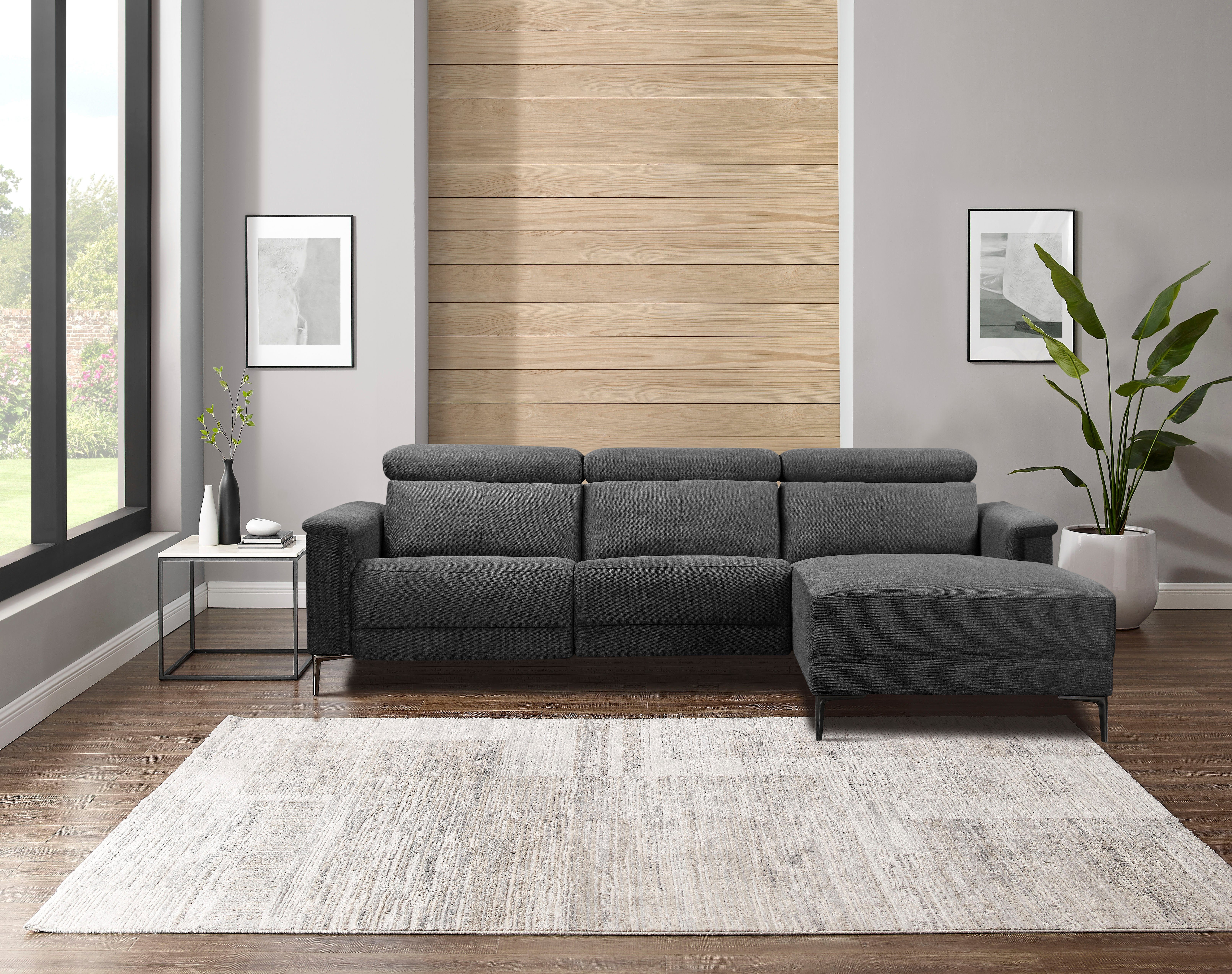 Places of Style Ecksofa Lund, L-Form, 261cm, mit man. o. elektr. Relaxfunktion und USB/ Kopfteilverstellg