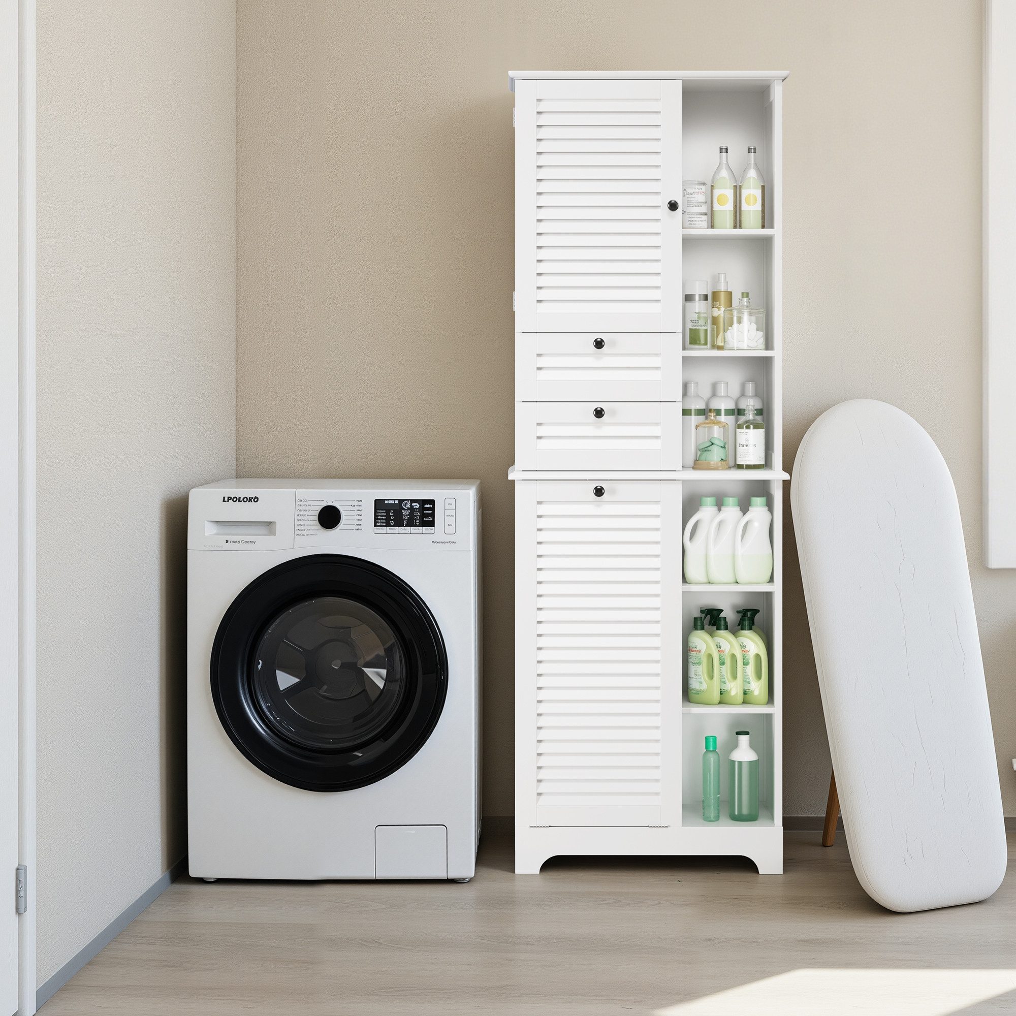 Bealife Badkommode Badezimmerschrank mit ausklappbarem Wäschekorb