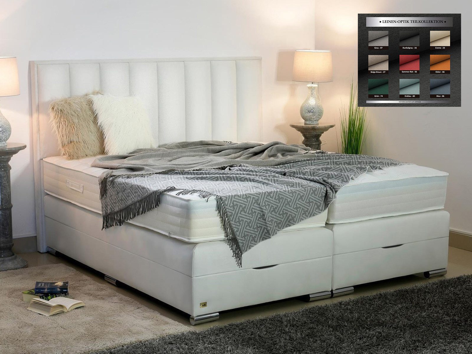 PAARA Boxspringbett mit Bettkasten und Kopfverstellung, Komplettset - Modell Mailand, mit innovativem Belüftungssystem