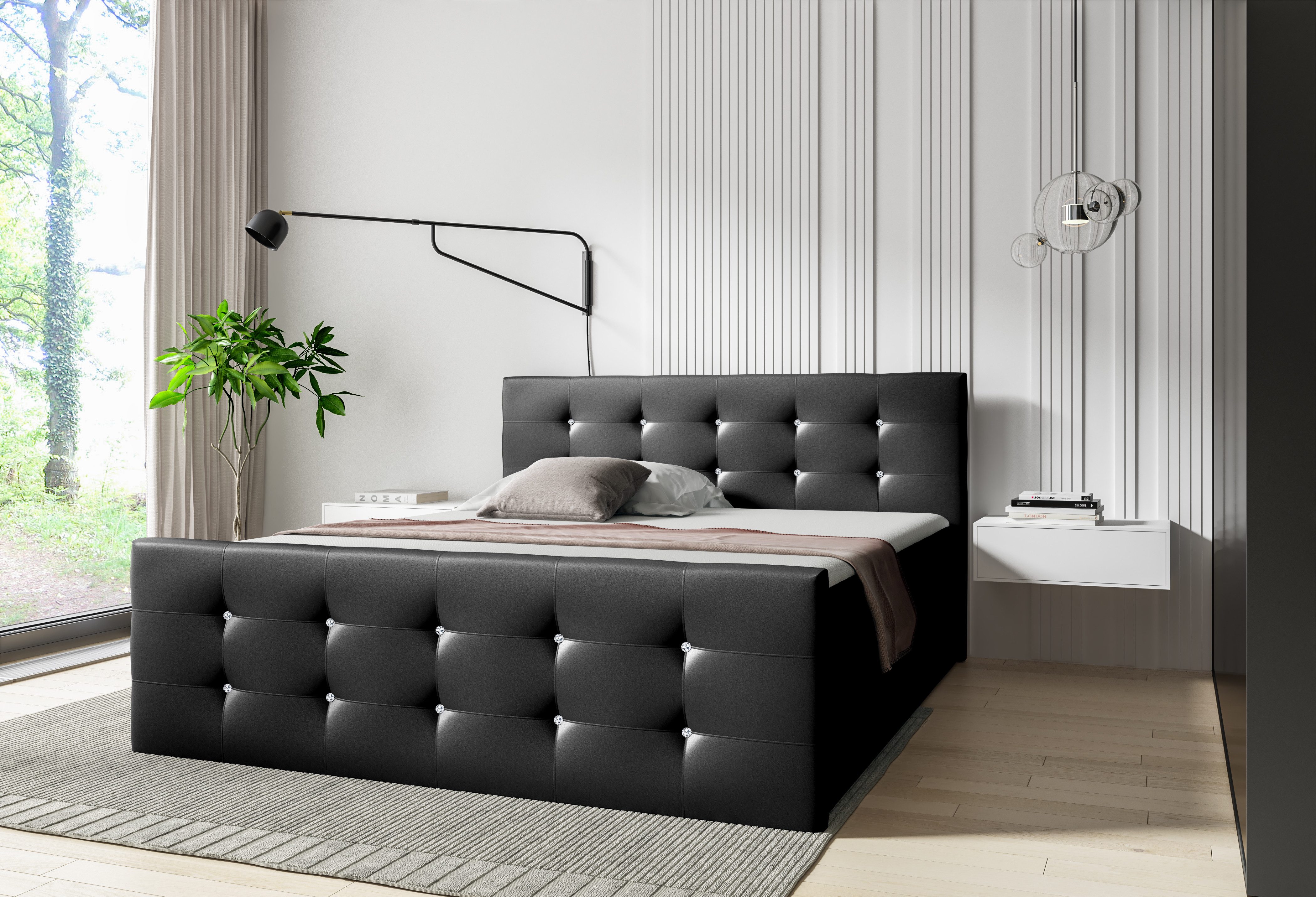 MF Design Boxspringbett Boxspringbett STARS mit Bettkasten und Federautomatik, Vorhanden