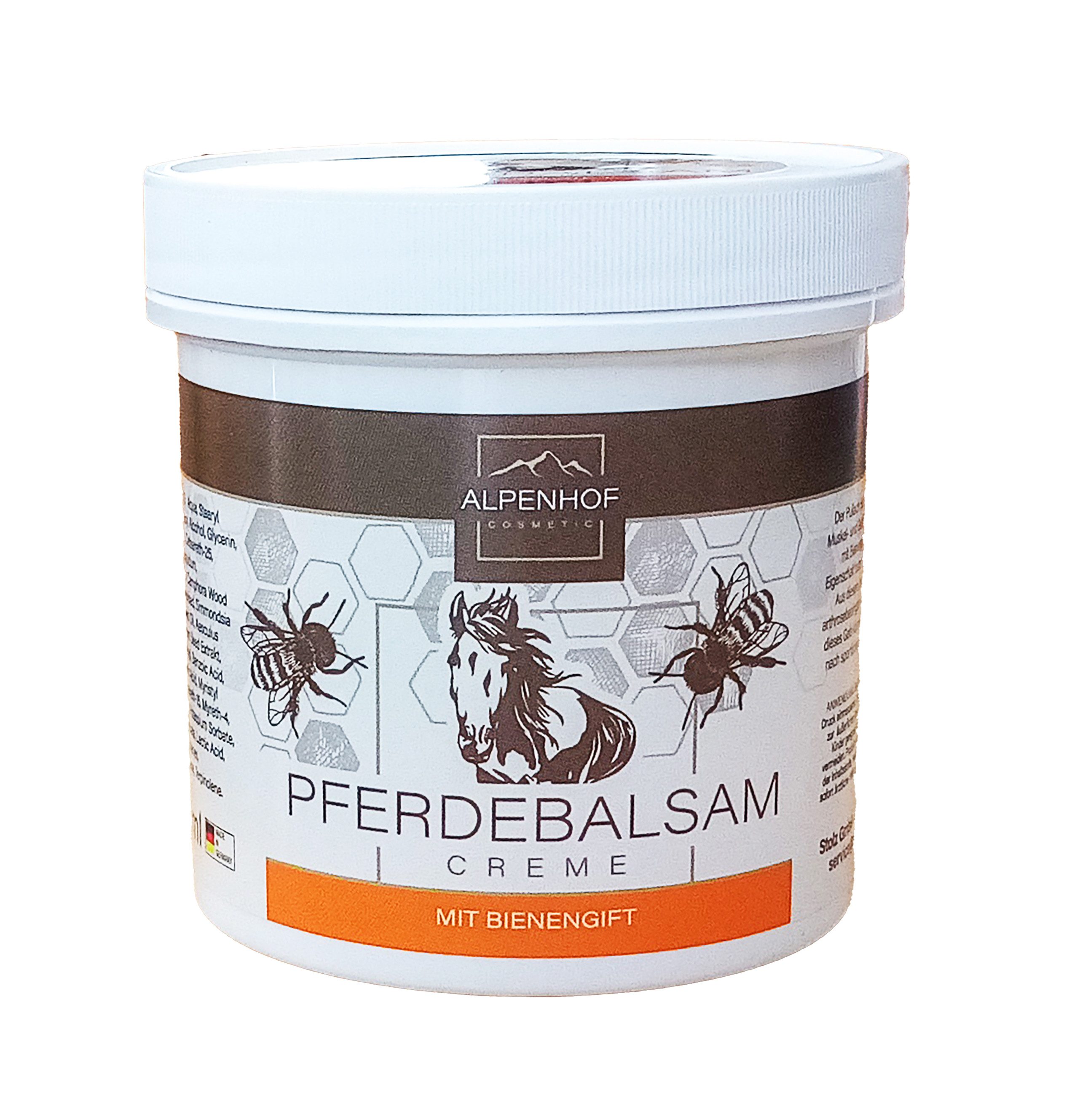 ALPENHOF Feuchtigkeitscreme PFERDEBALSAM CREME 250ml mit Bienengift Massage Pferdegel 93, Pferdesalbe Balsam Salbe
