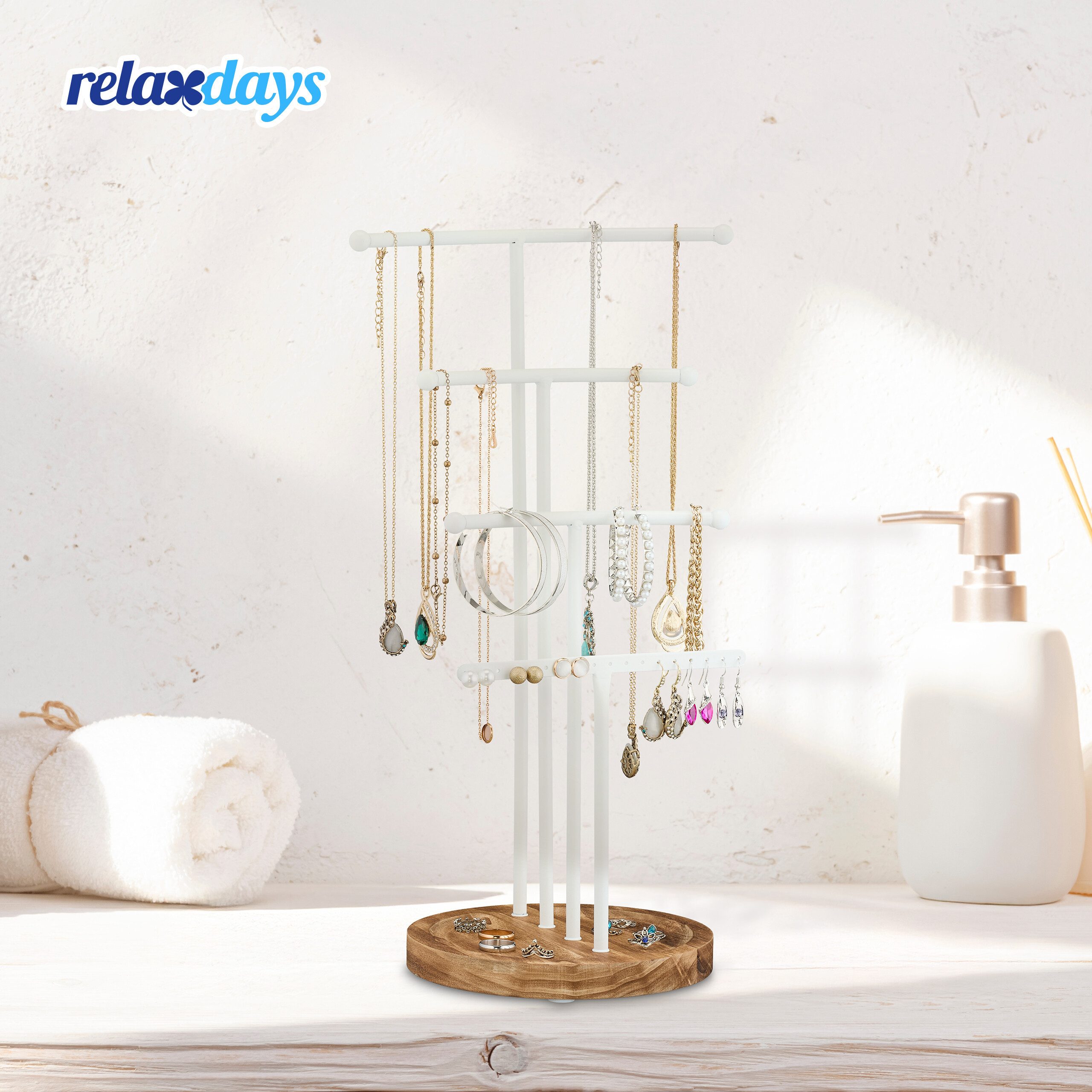 relaxdays Schmuckständer aus Metall & Holz (1 St), weiß – Bild 2 von 5