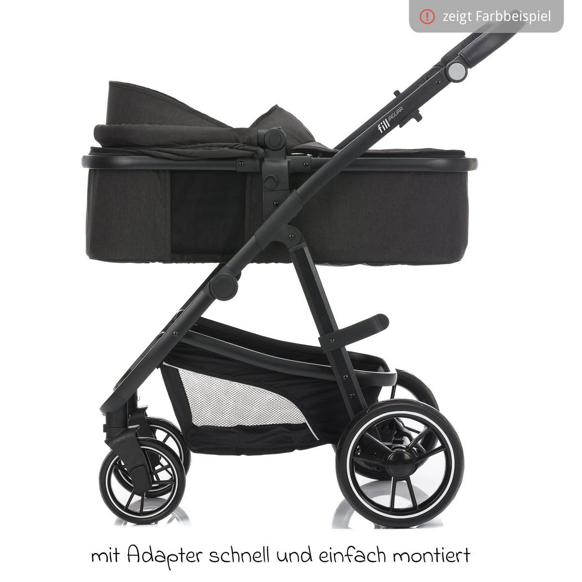 Fillikid Kombi-Kinderwagen Fill Jaguar - Grün Melange, 3in1 Kinderwagen mit Babyschale, Babywanne, Sportsitz & Wickeltasche