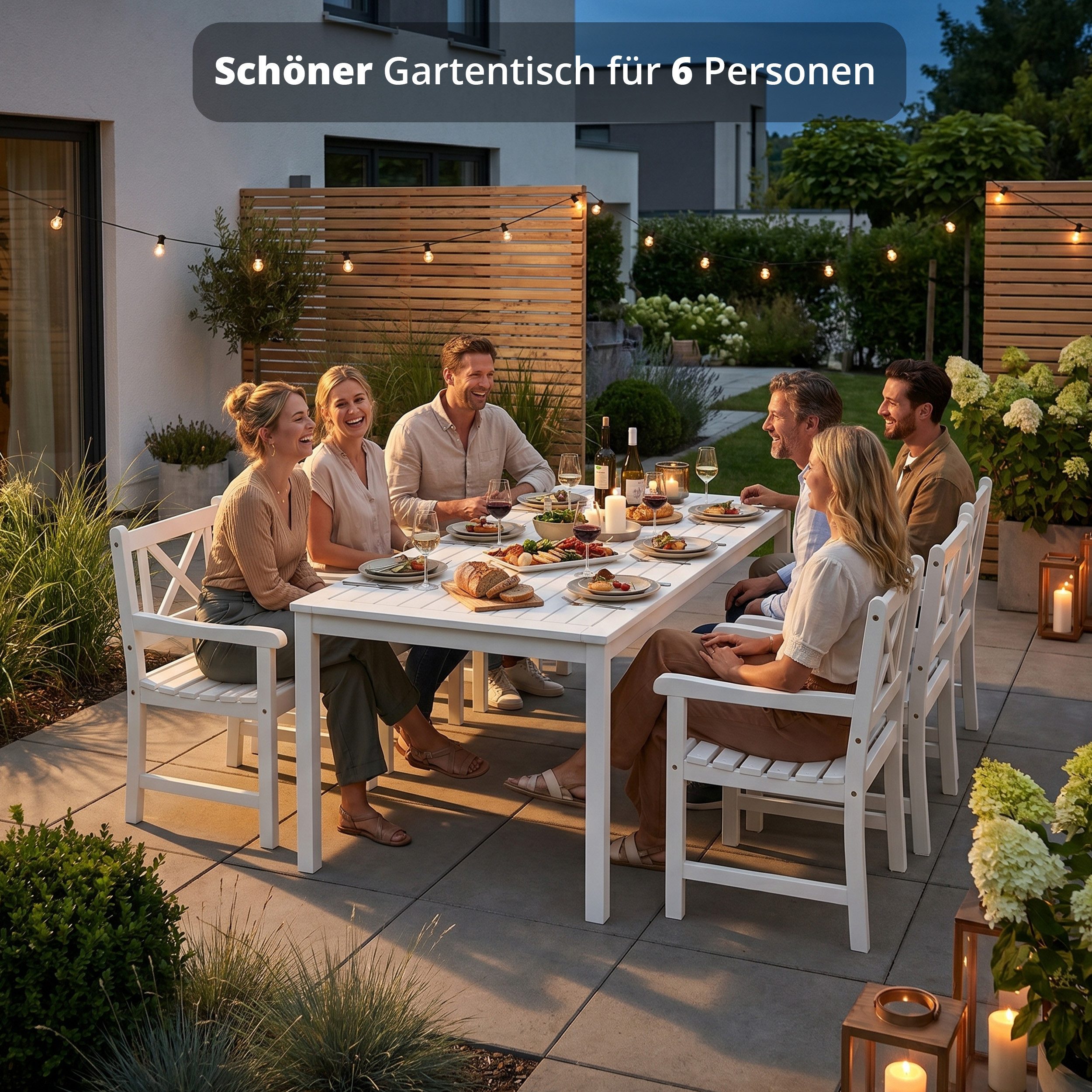 KHG Gartentisch 165x80 cm im Landhaus-Stil, für 6 Personen (Outdoor-Tisch), aus Mahagoni-Holz zu Schutz matt Weiß lackiert