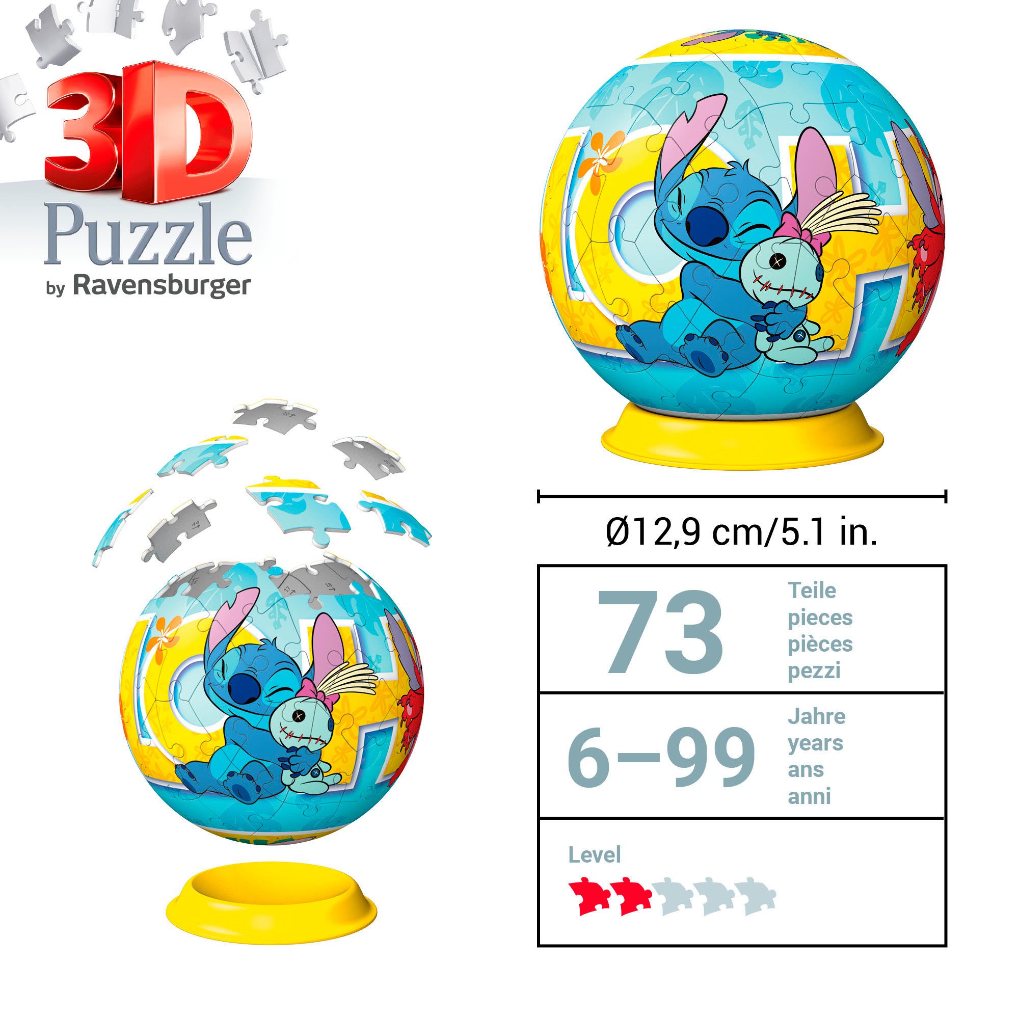Ravensburger Puzzleball Disney Stitch, 72 Puzzleteile, Made in Europe