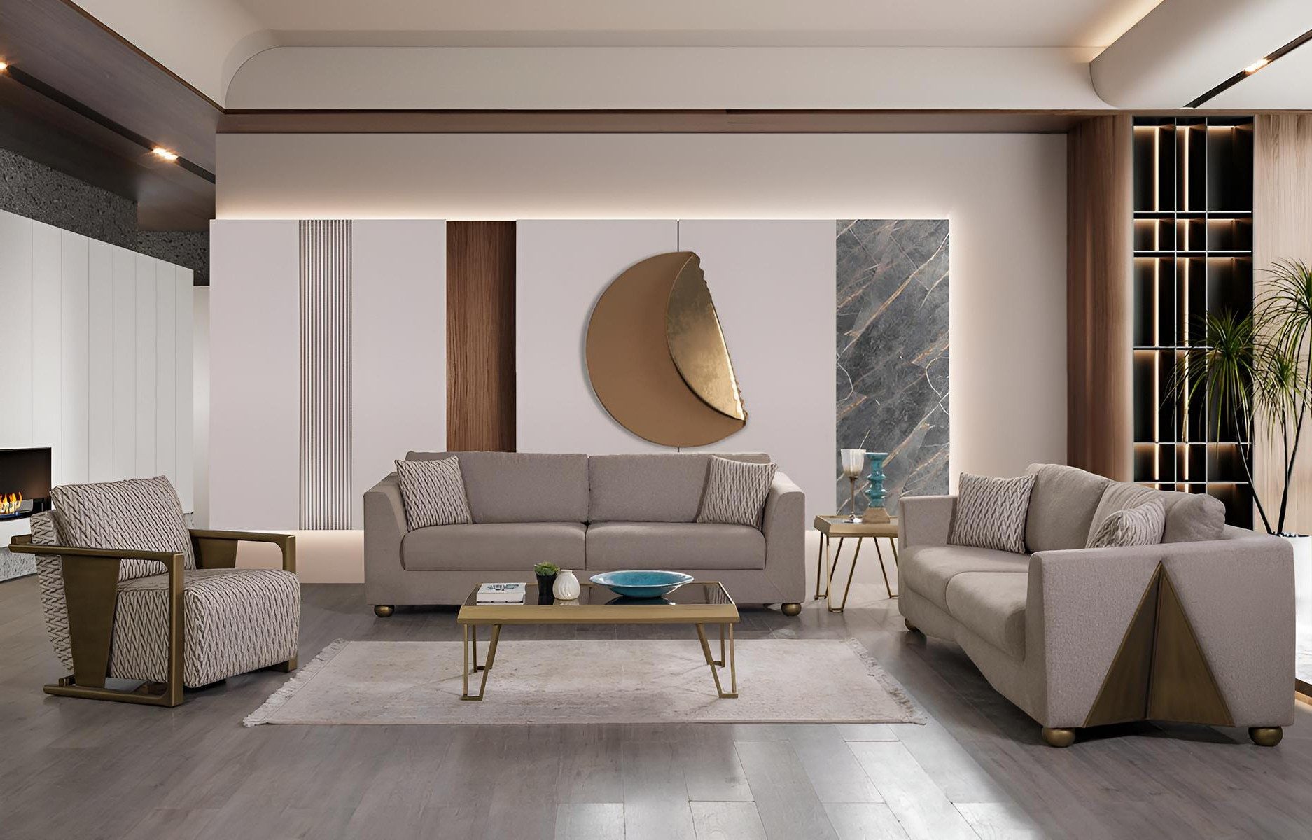 Xlmoebel Couchtisch Goldener Minimalistischer Tisch im modernen Design mit Metallrahm, Made in Europa