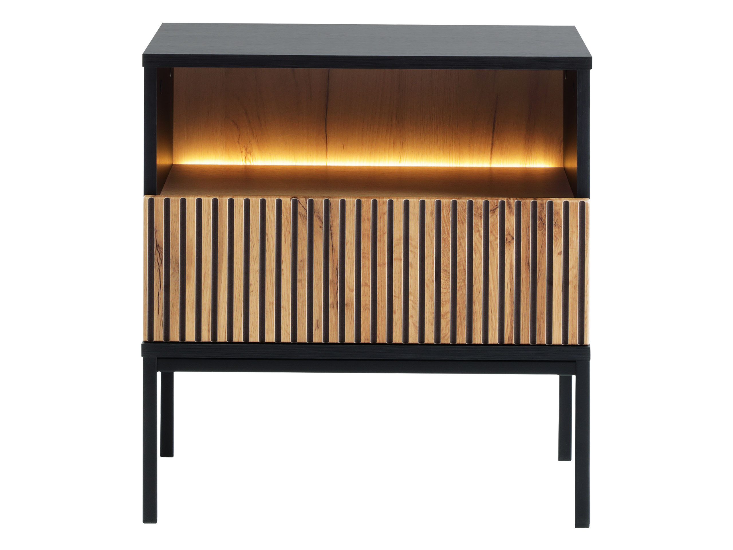 MIRJAN24 Nachttisch Sento S54 (mit Schublade), mit LED-Beleuchtung, Untergestell aus Metall
