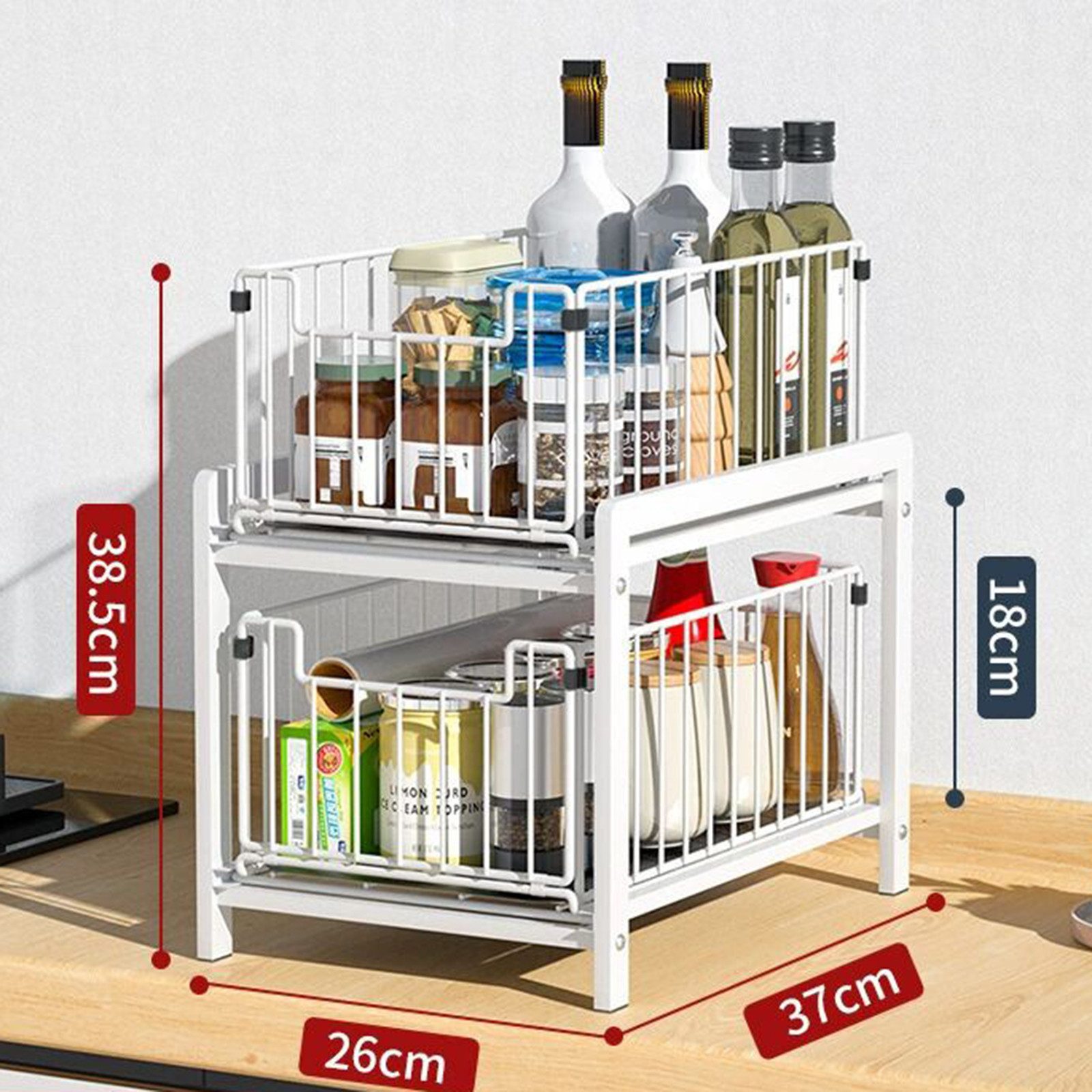 GarveeMore Küchenorganizer-Set 2Ebenen Auszug mit Schiebeschublade Kabinett Organizer Unter der Spüle, Slide-Out Stackable Under Sink Cabinet Organizer Mehrzweck für Küche