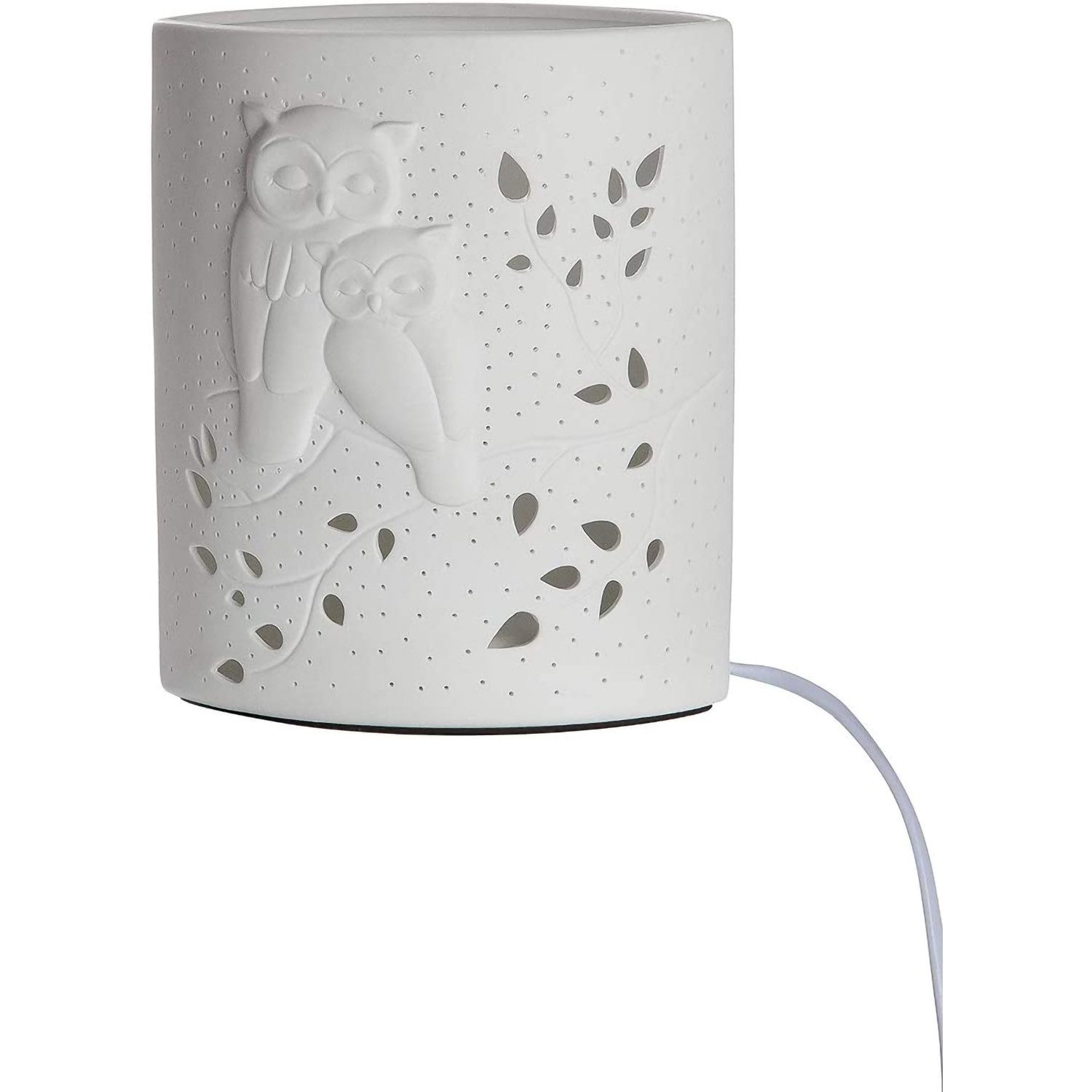 GILDE Tischleuchte GILDE Lampe Ellipse Eulenpaar - weiß - H. 28cm x B. 18cm