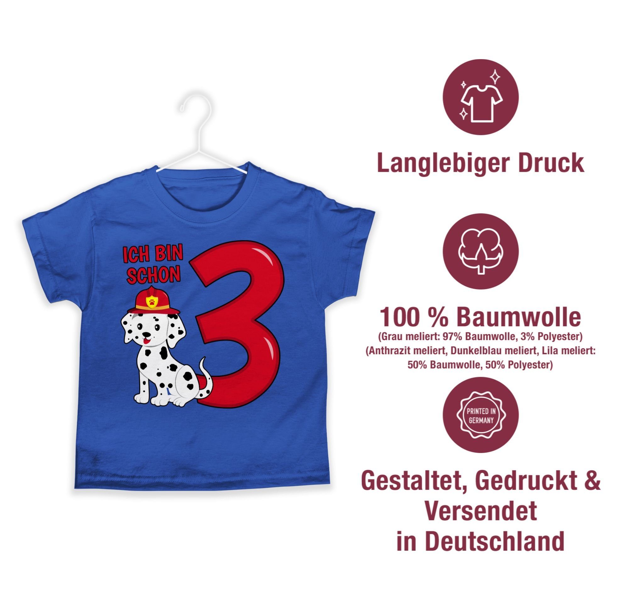 Shirtracer T-Shirt Ich bin schon 3. Feuerwehr Geburtstag Hund 01 Royalblau drei